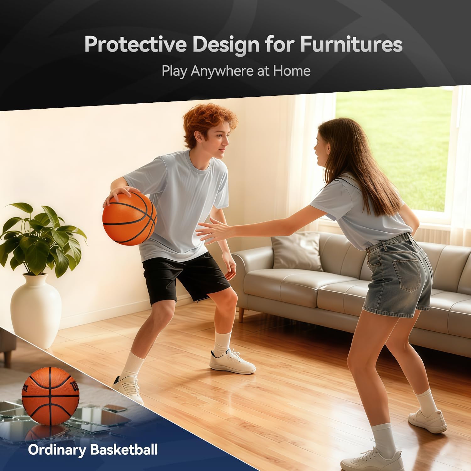 Detalle de Rzkipdy Silent Basketball Size 5 (27.5") airless soft foam for quiet indoor dribbling