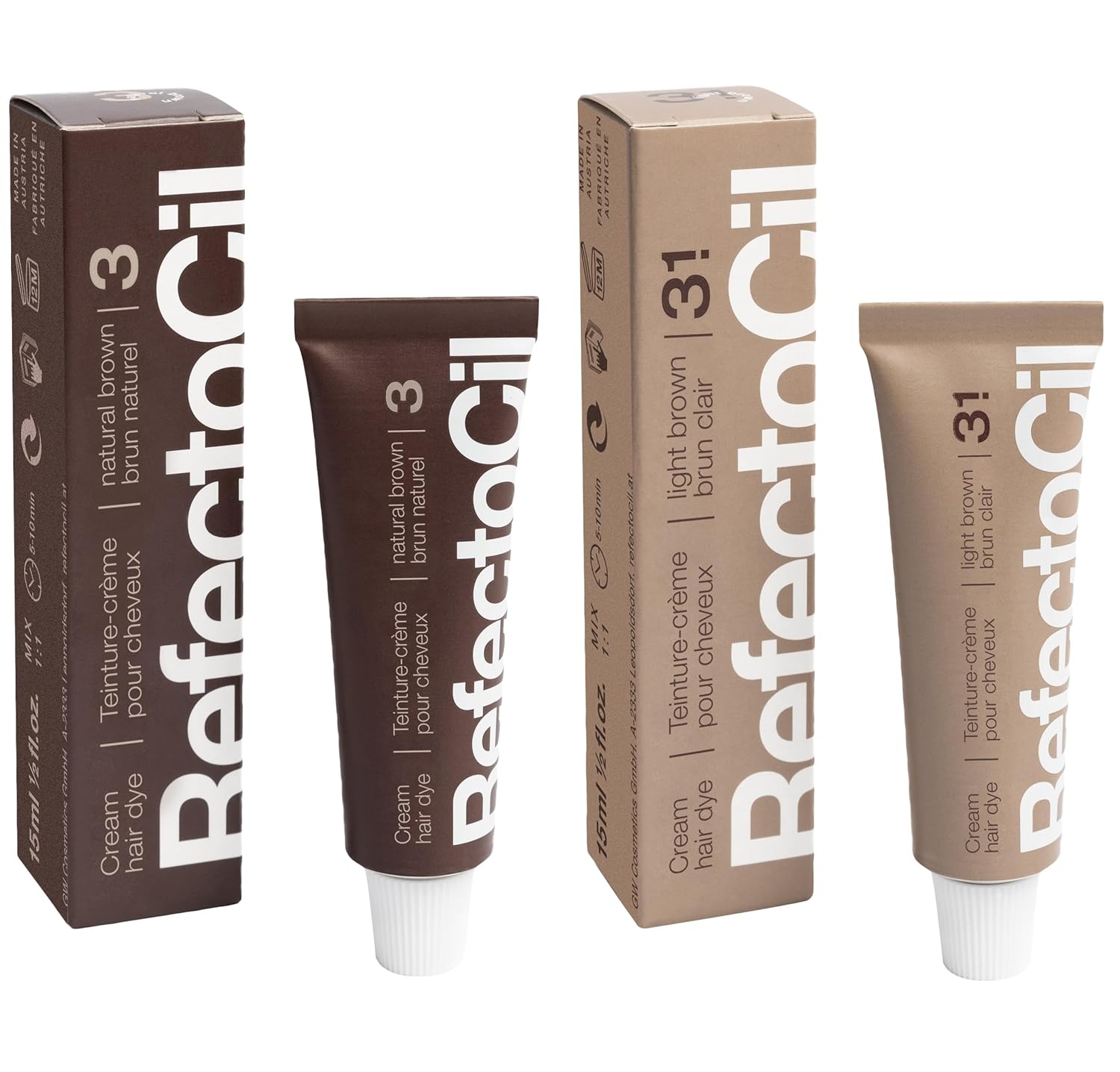 RefectoCil Cream Hair Dye 2-Pack – Natural Brunette Tint for Long-Lasting Color
