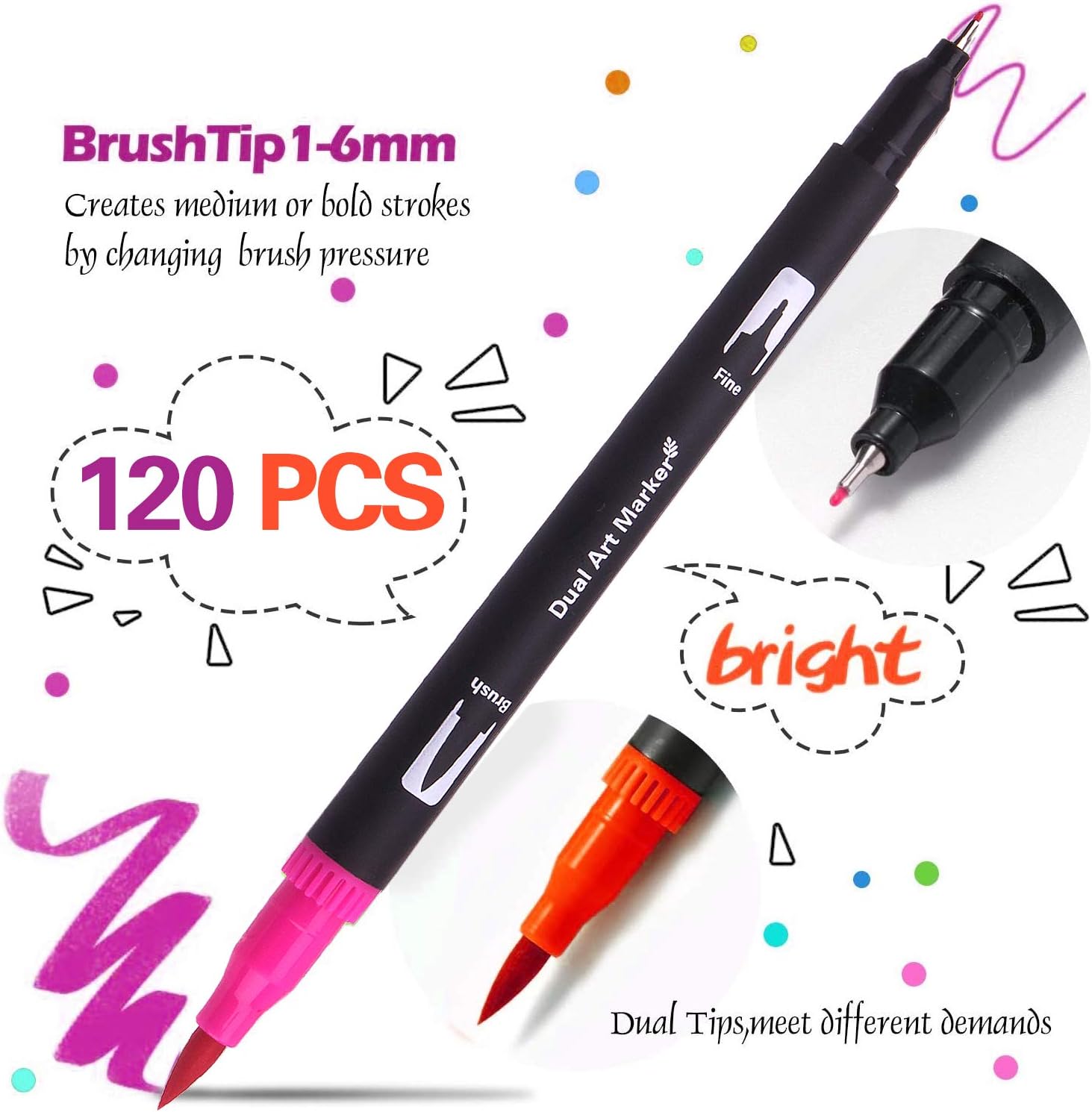 Detalle 2 de Vozuna 120 Colouring Pens dual tip fineliner & brush marker set with black case