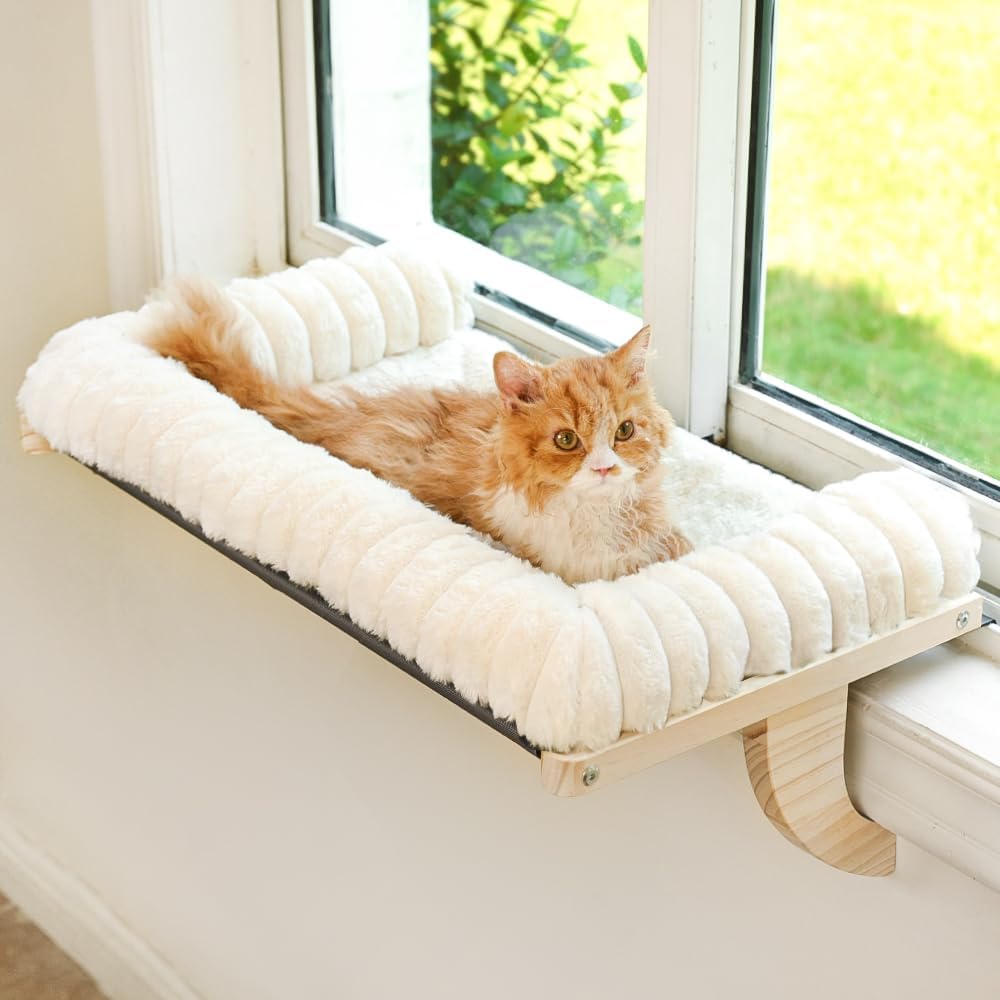 Detalle de valigogo Cloud-Soft VL-CWP01-M-W Cat Window Perch, Medium Faux-Fur Cushion