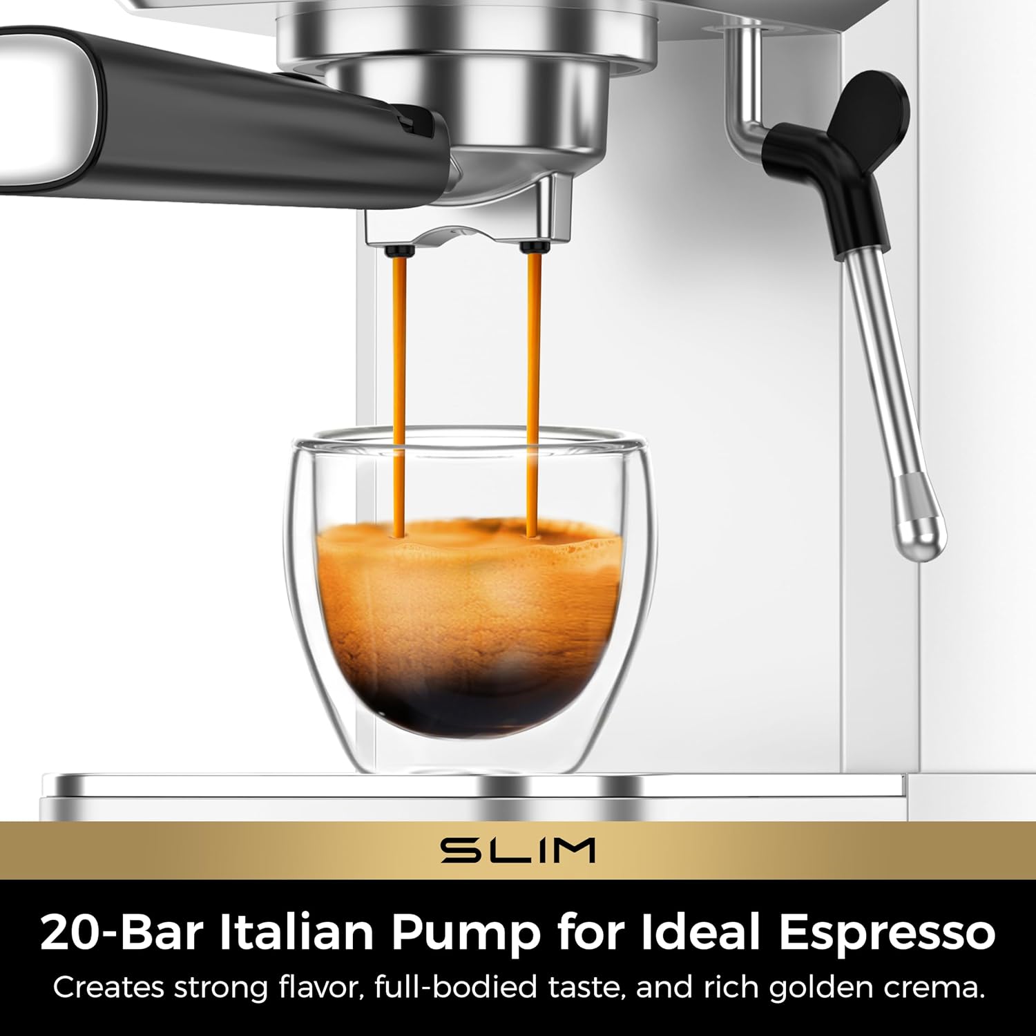 Detalle 2 de CHULUX Slim Espresso Machine with Milk Frother (20 Bar) — Stainless Steel, Compact Home Cappuccino & Latte Maker