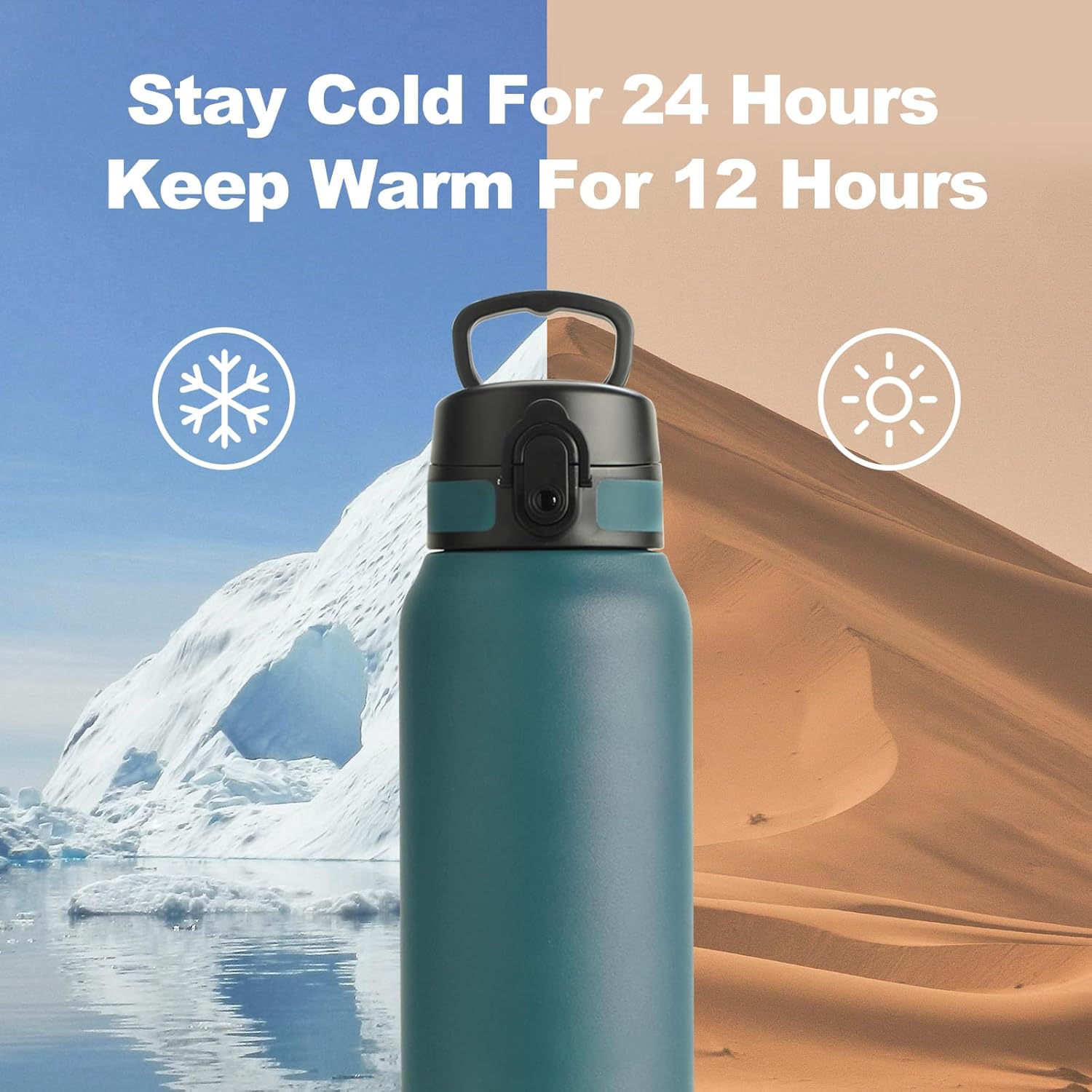Detalle 2 de UZSPACE Stainless Steel Water Bottle 1L (970ml) – Double-Walled, Leakproof & Cold/Hot Insulated