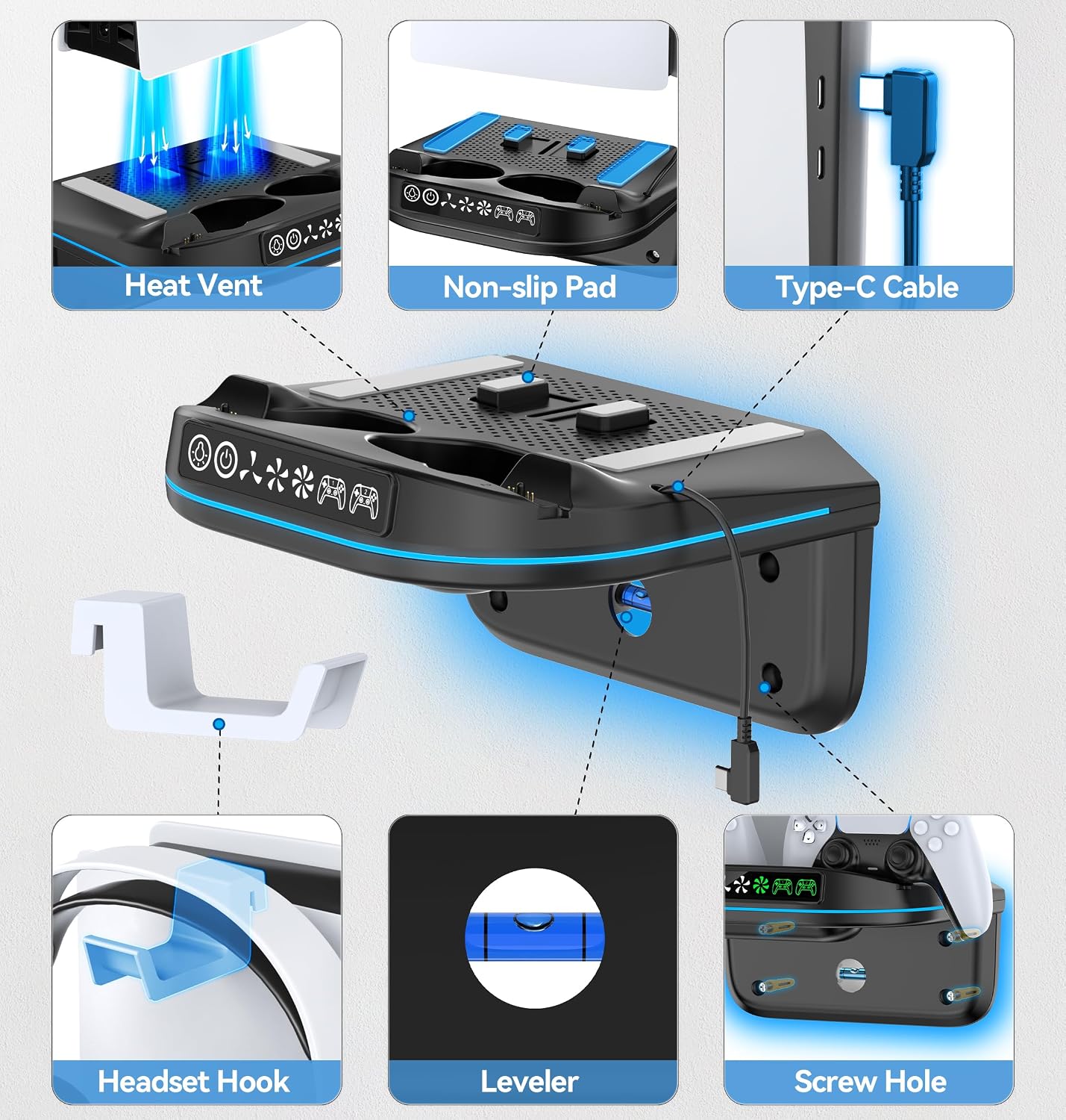 Thumbnail 5 de Tokluck VG-P5447 PS5 Wall Mount Cooling Station with Dual Charger and RGB