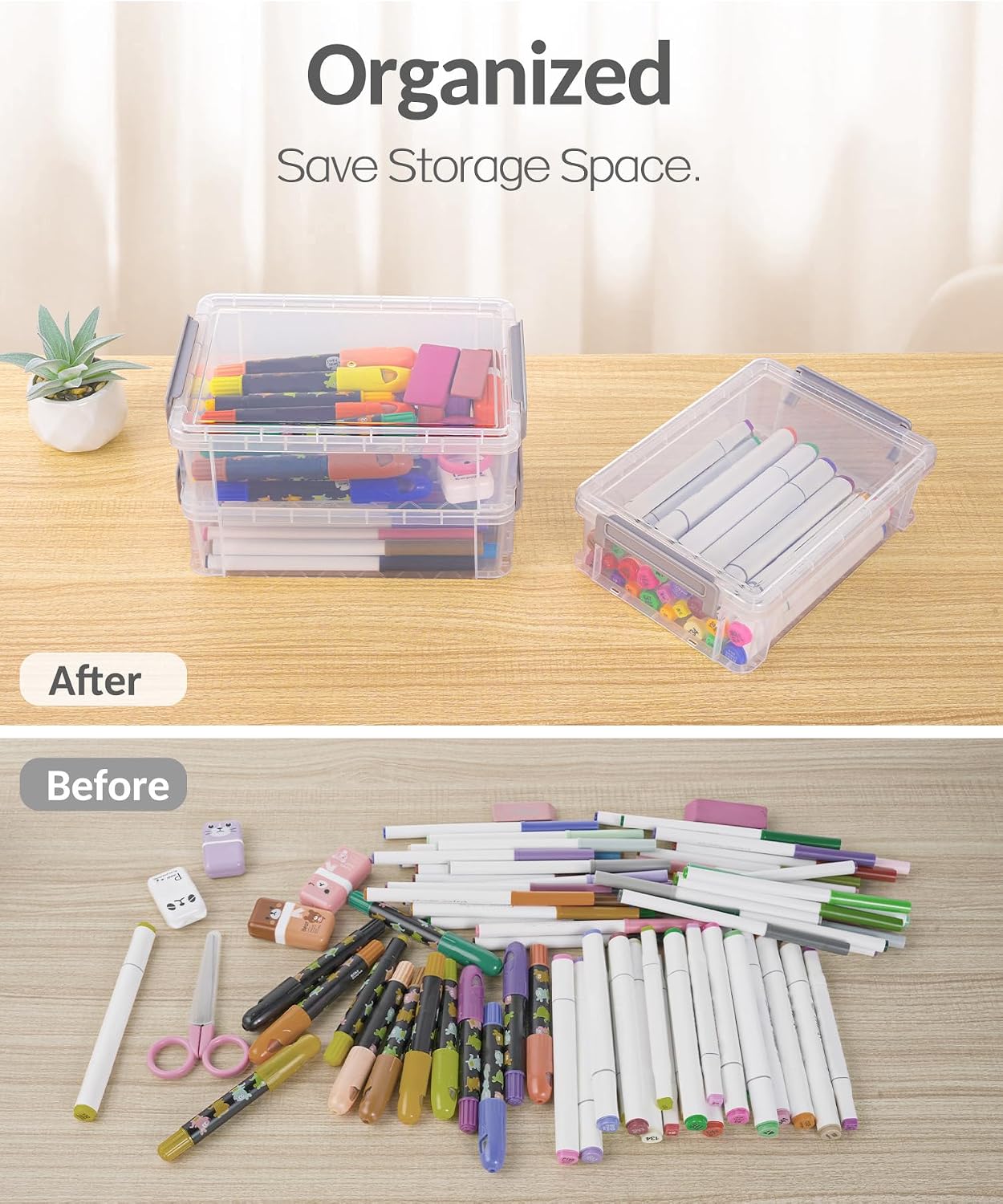 Thumbnail 6 de Sooez 6-Pack Extra-Large Pencil Boxes, Stackable Clear Plastic Cases
