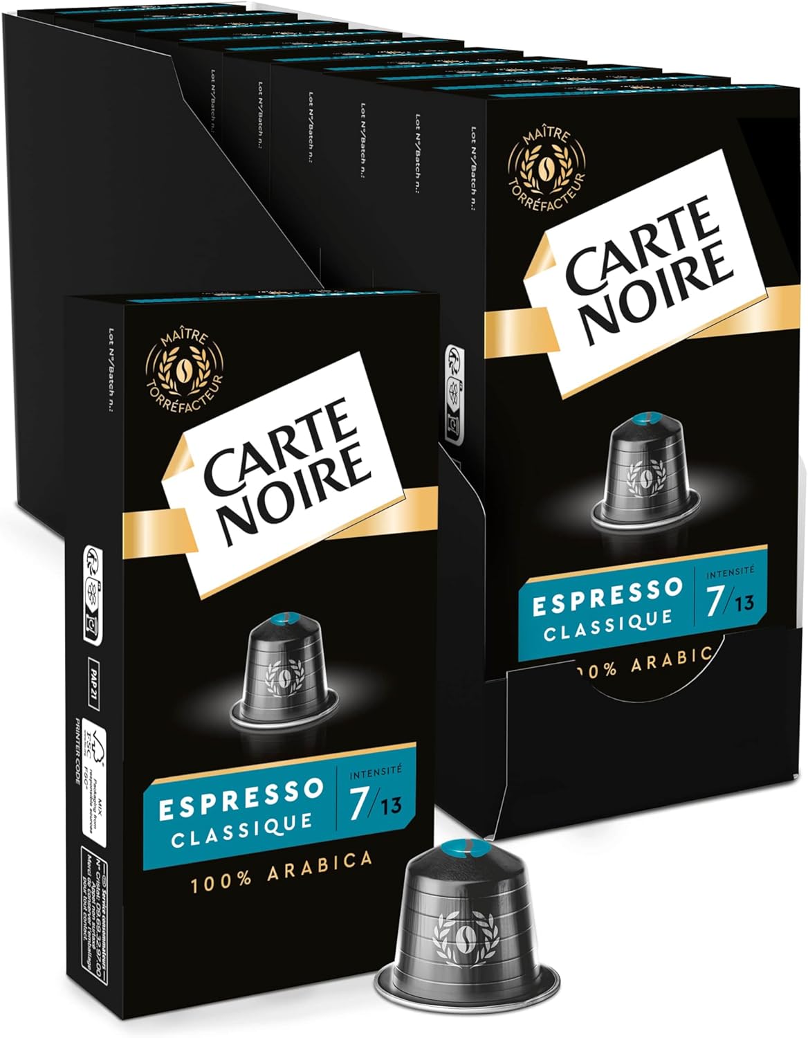 Detalle de CARTE NOIRE Espresso Classique N°7 – Capsules compatibles Nespresso Original, Arabica, Lot 10 x 10