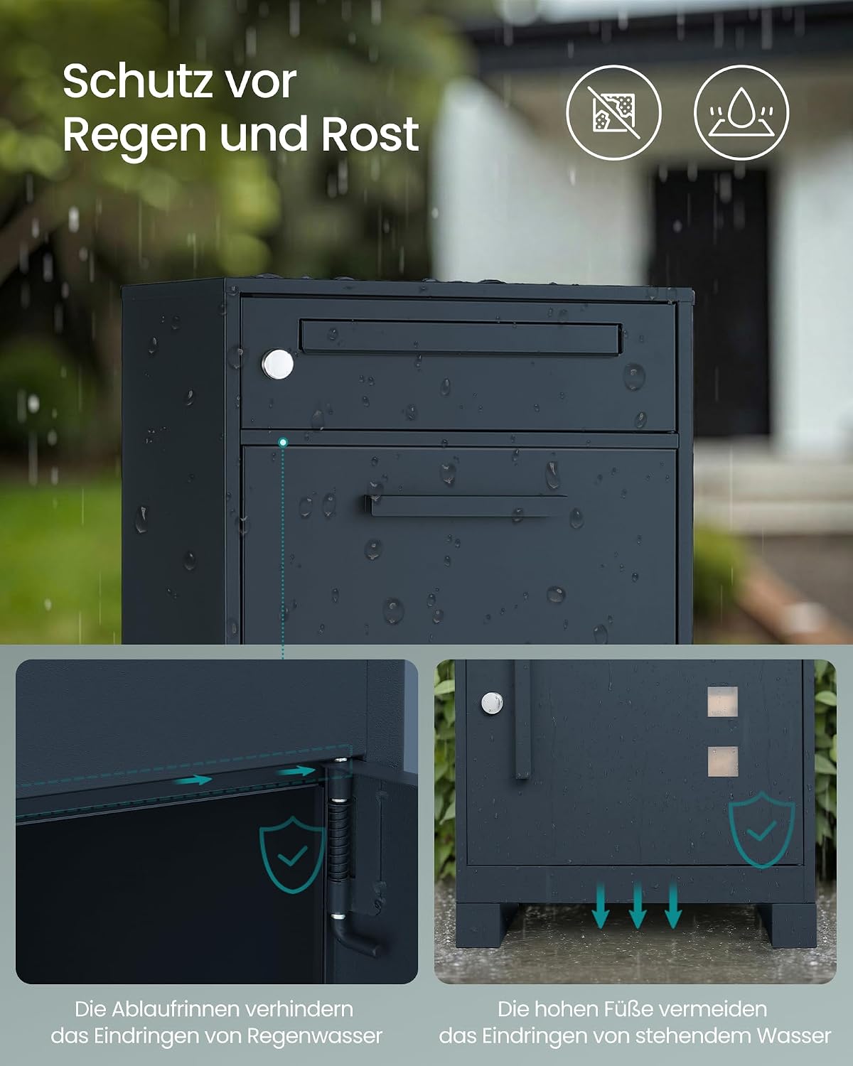 Detalle de SONGMICS Paketbox GMB091GZ01 – Paketbriefkasten mit Paketfach, 55 L, Stahl anthrazit