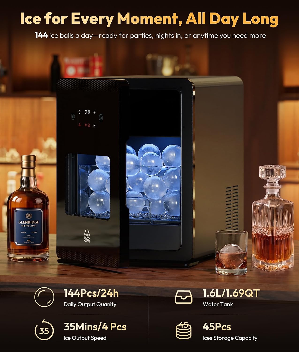Detalle de EXNOS ZB-001H 2-Inch Ice Ball Maker, 4 Spheres per 35-Minute Cycle