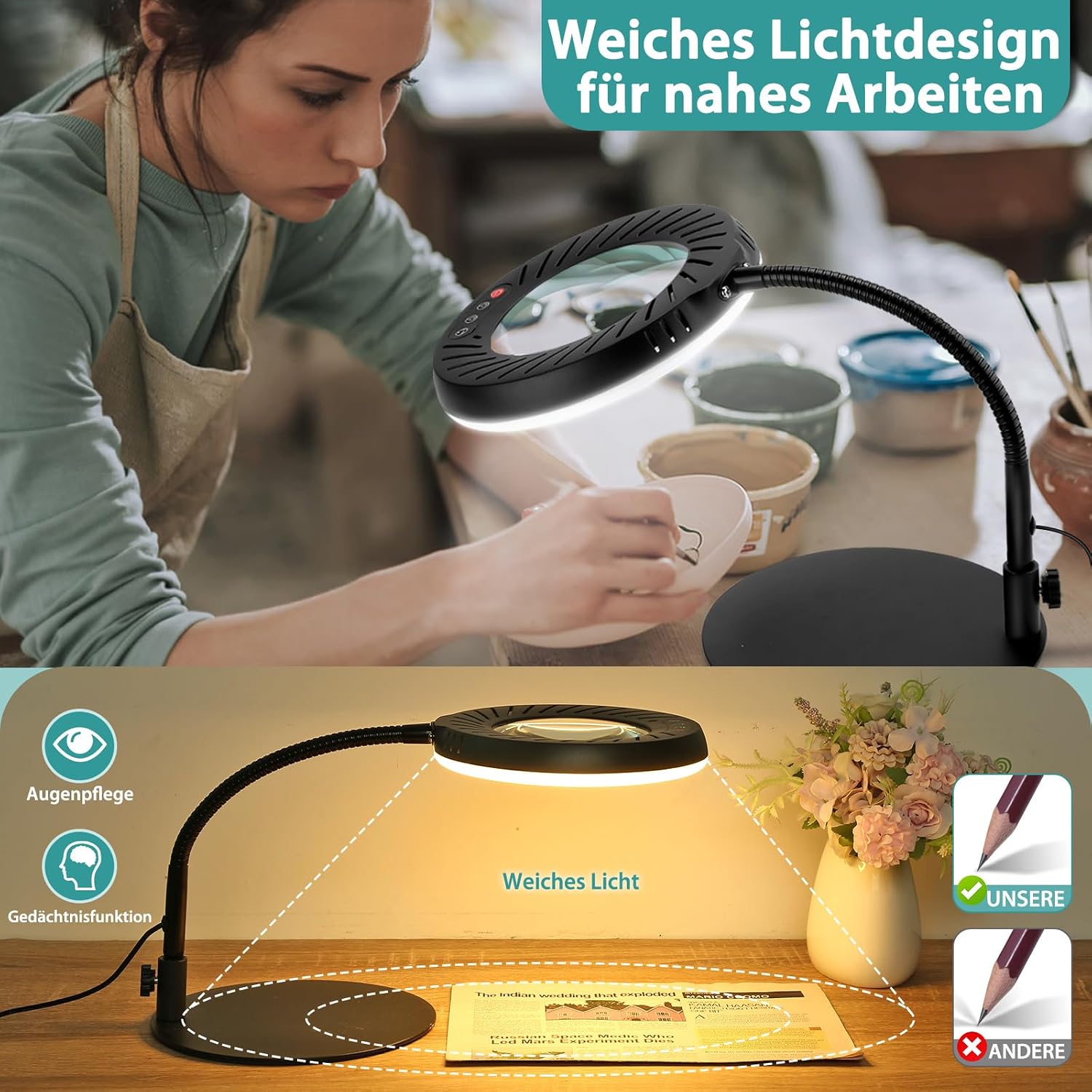 Thumbnail 4 de Coteck 10X Lupe mit Licht und Ständer