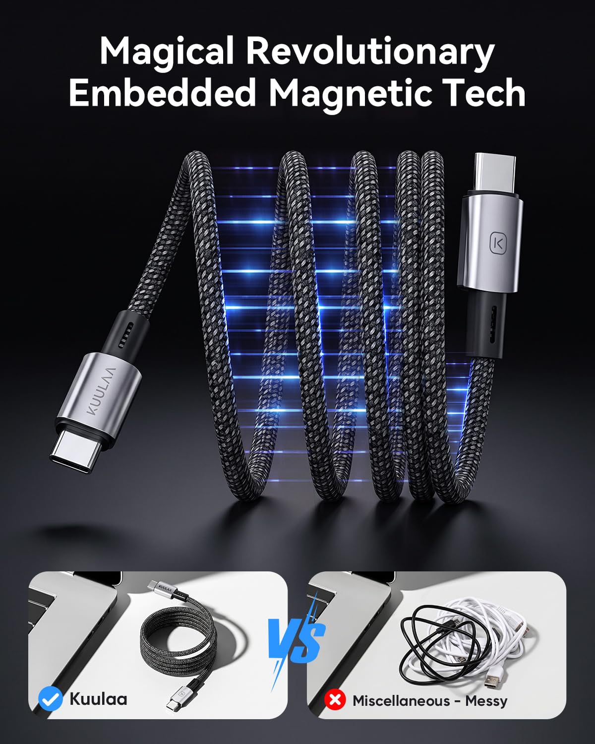 Thumbnail 1 de Kuulaa Magnetisches USB-C Kabel 100W – 1 m, magnetisch, selbstwickelnd, PD 3.0