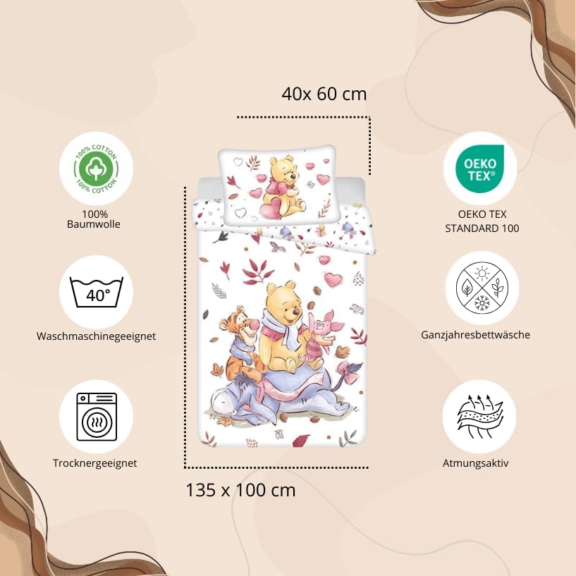 Detalle 2 de Jerry Fabrics Winnie the Pooh Baby Duvet Cover Set, 100 x 135 cm Cotton