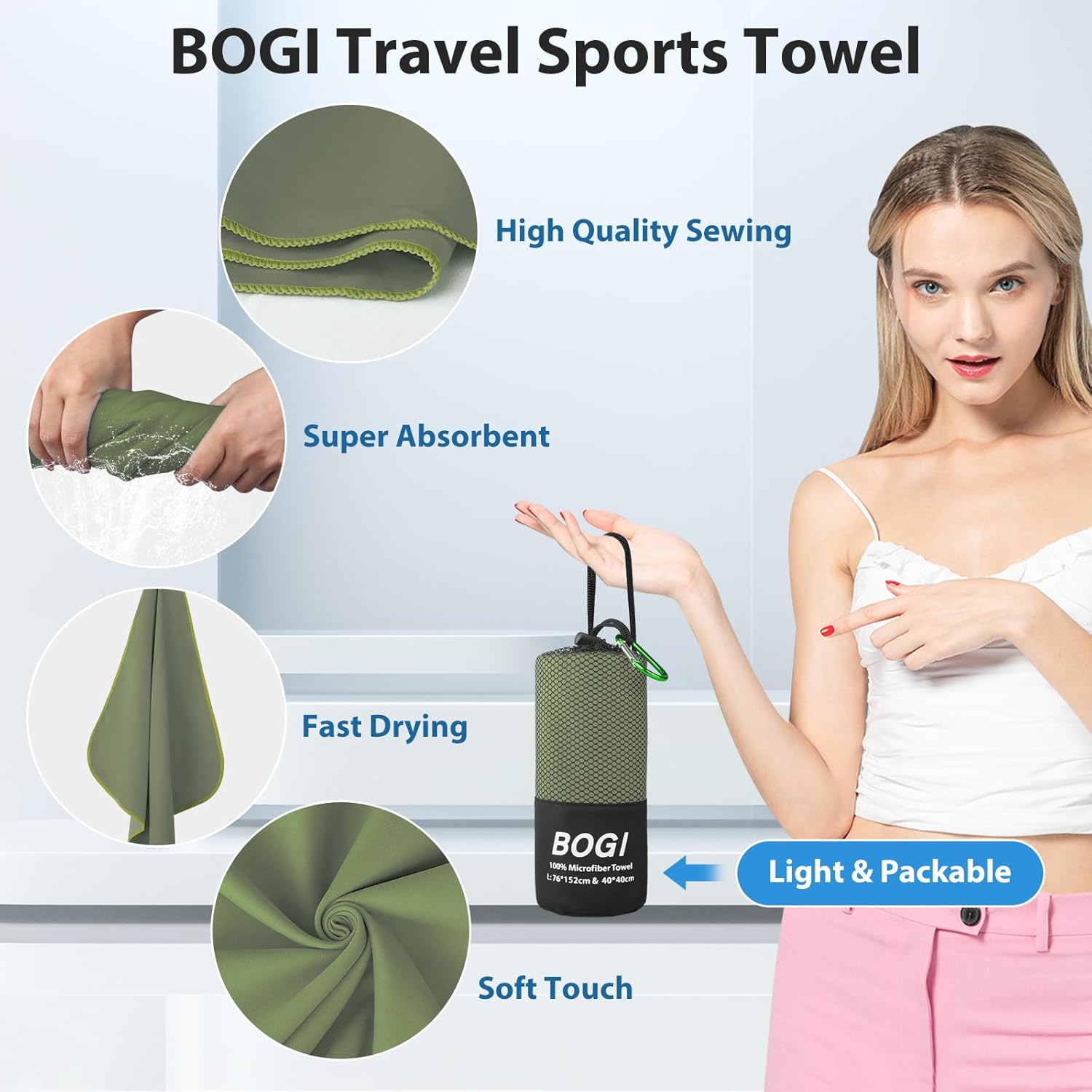 Thumbnail 3 de BOGI Microfibre Travel Towel – XL Quick Dry, Soft Lightweight Gym Towel