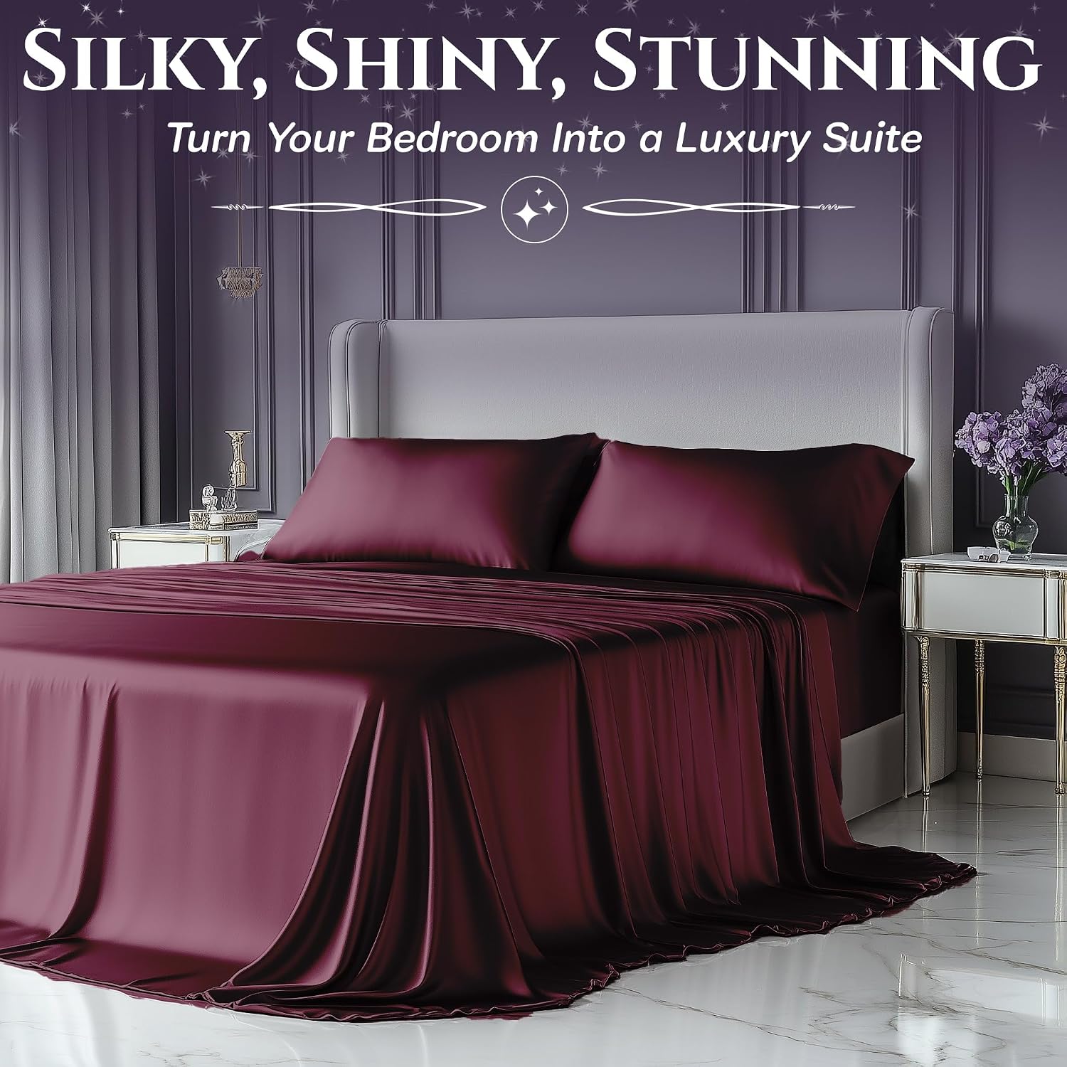 Detalle 1 de SLEEP SANCTUARY Satin Sheets Queen Size 15" deep pocket