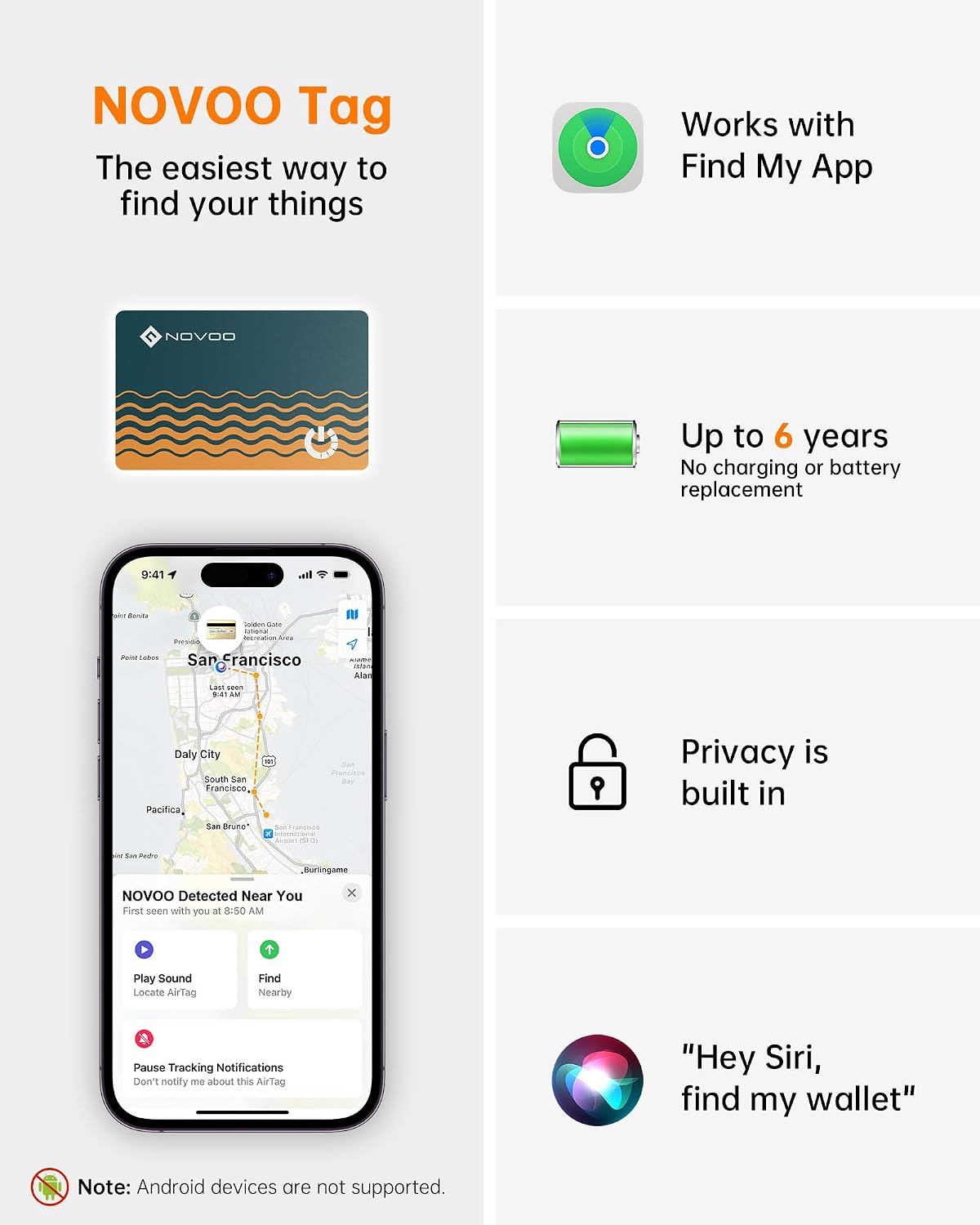 Thumbnail 6 de NOVOO Apple Find My Wallet Card Tracker: Ultra-thin 1.6mm, 6-Year Battery, IP68 Waterproof
