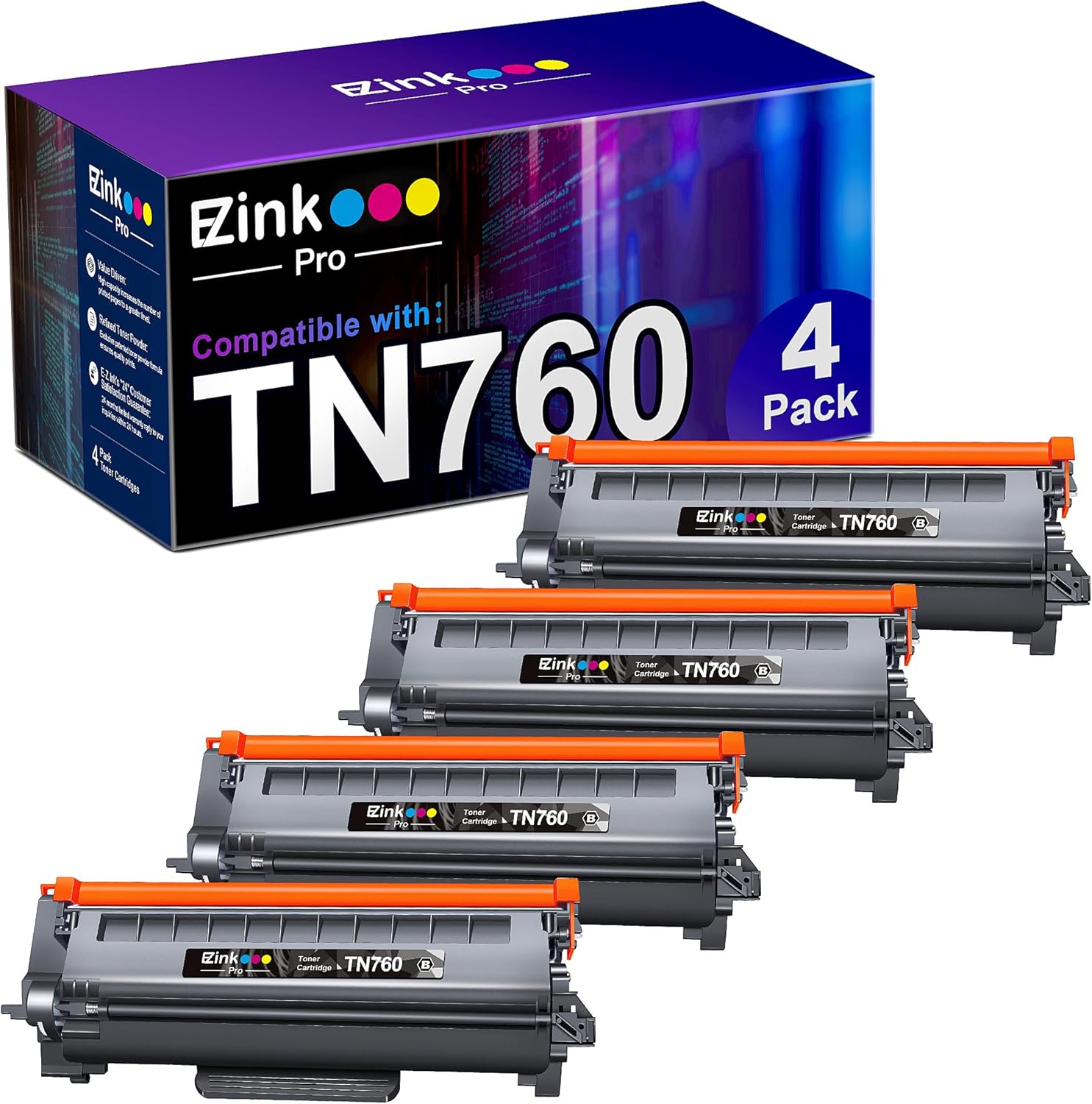 Detalle de E-Z Ink Pro TN760 TN-760 Compatible Black Toner, 4-Pack