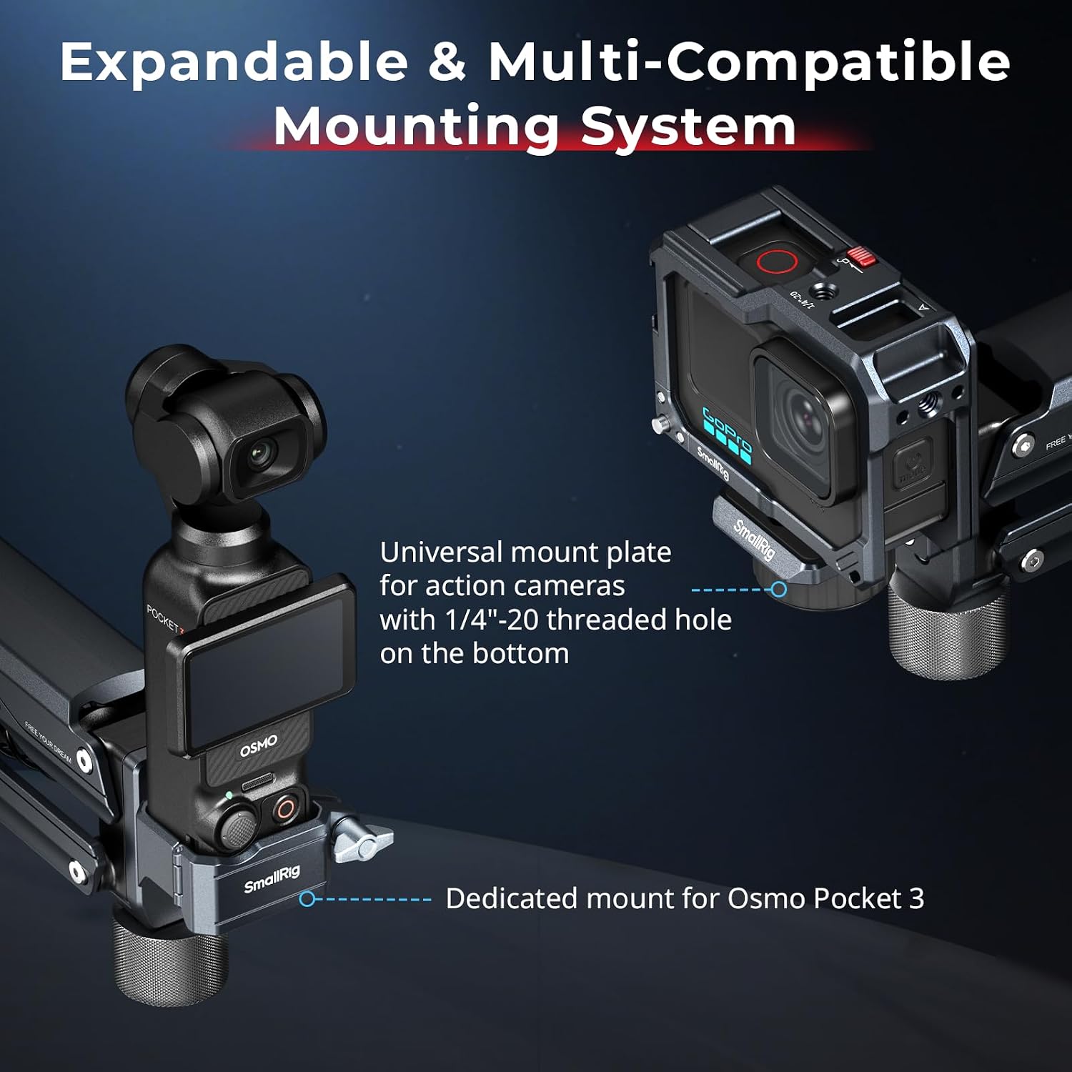 Thumbnail 5 de SMALLRIG Mini Shock Absorber Arm 4-inch Vacuum Suction Cup (5123) for DJI Osmo Pocket 4/3, GoPro HERO13 & Insta360 X4