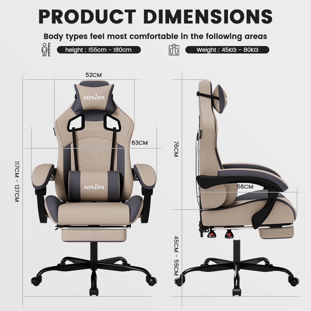 Thumbnail 2 de SUKIDA Ergonomic Gaming Chair with Massage Lumbar Support and Footrest