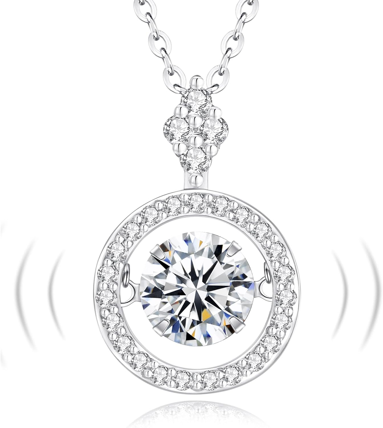 Detalle de FANCIME Moissanite Kette mit 1 Karat Moissanit-Halo-Anhänger (925 Sterling Silber) – Rund, 40+5 cm