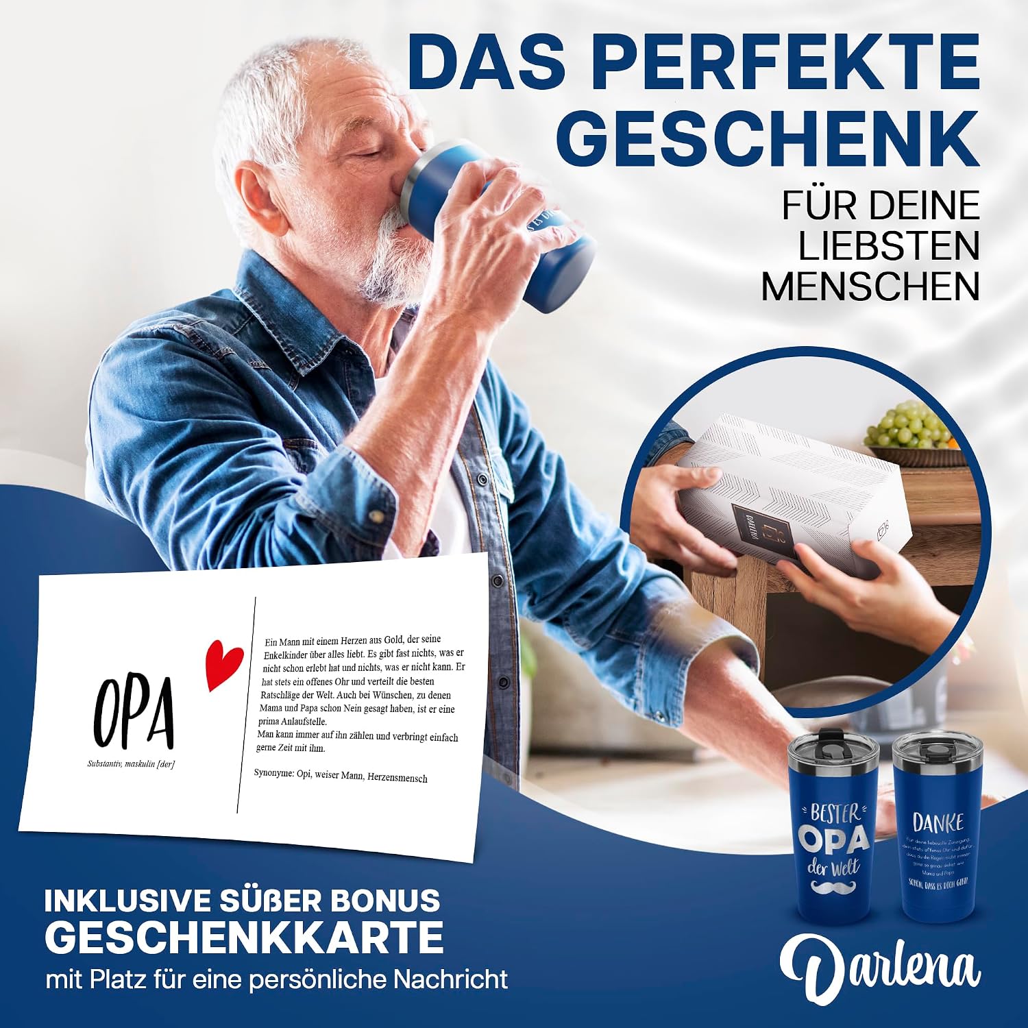 Detalle de Darlena Thermobecher Bester Opa – Geschenkset, 500 ml