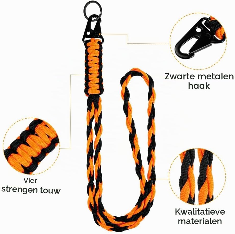 Detalle de Vicloon gevlochten paracord-nekband, 2-pack met karabijnhaak