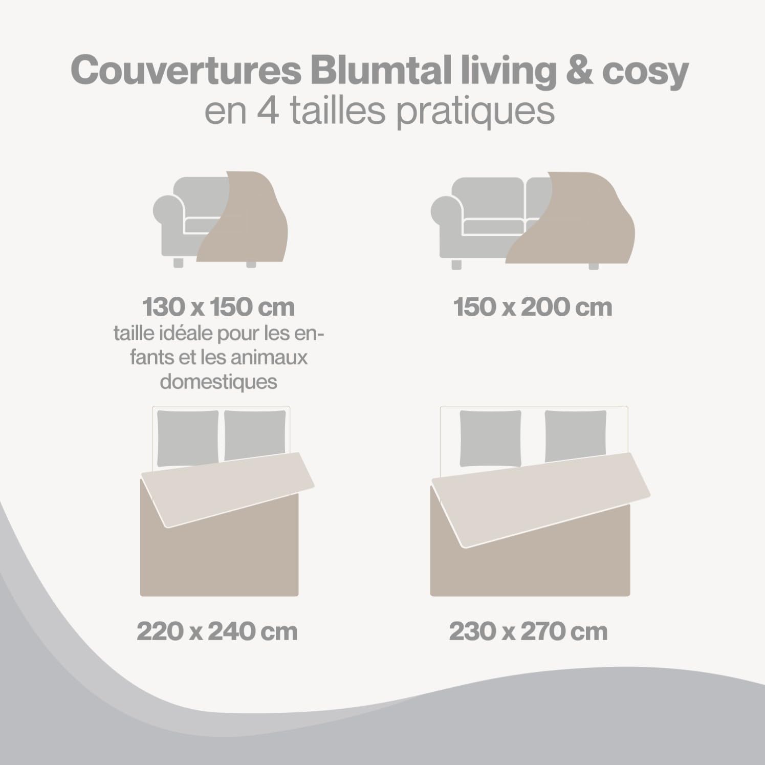 Thumbnail 6 de Blumtal Couverture polaire 130 x 150 cm – plaid taupe tout doux pour canapé et lit