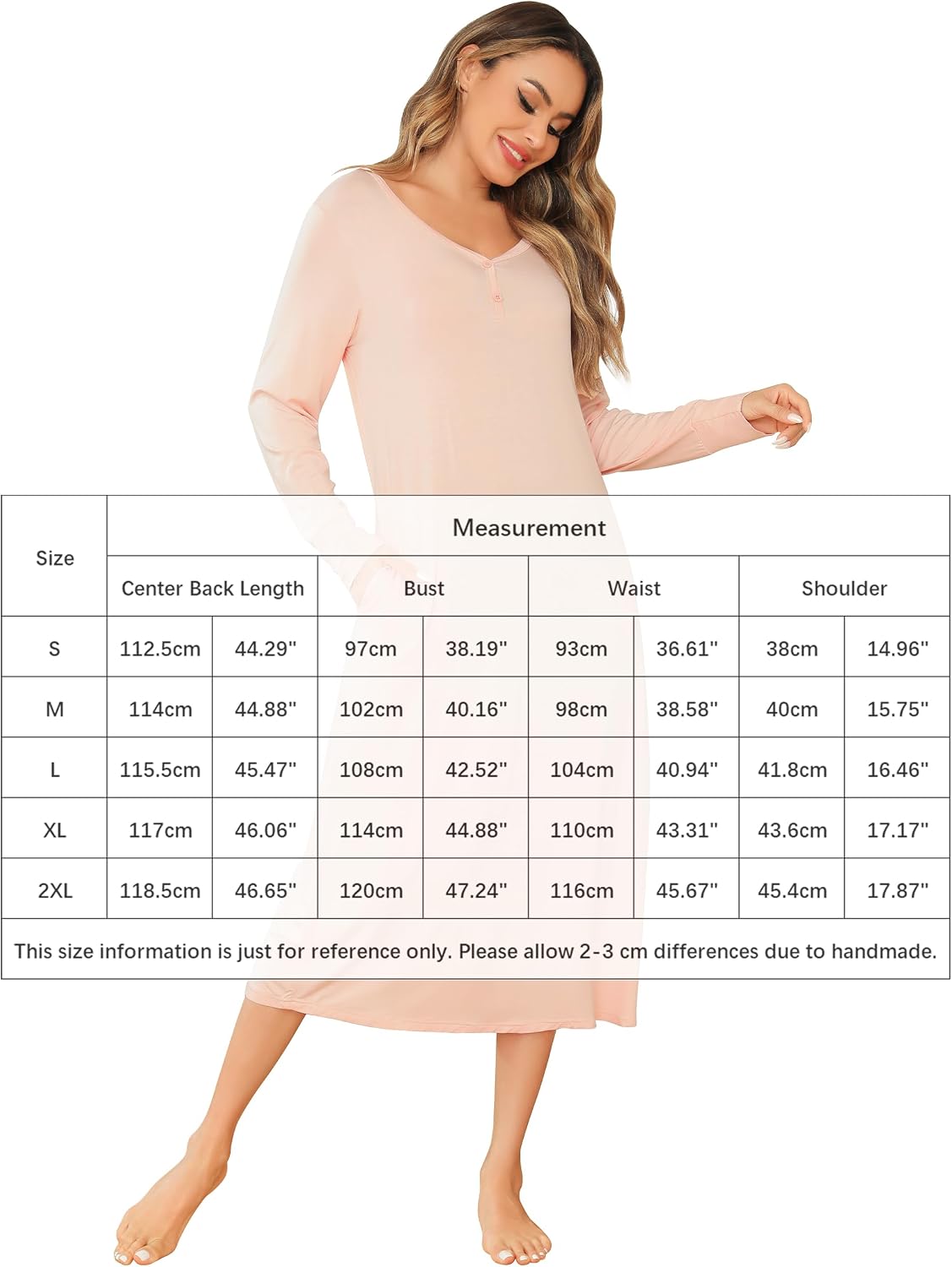 Thumbnail 5 de Vlazom Damen Nachthemd Langarm mit V-Ausschnitt – weiches Schlafkleid, Spitzenbesatz, elastisch