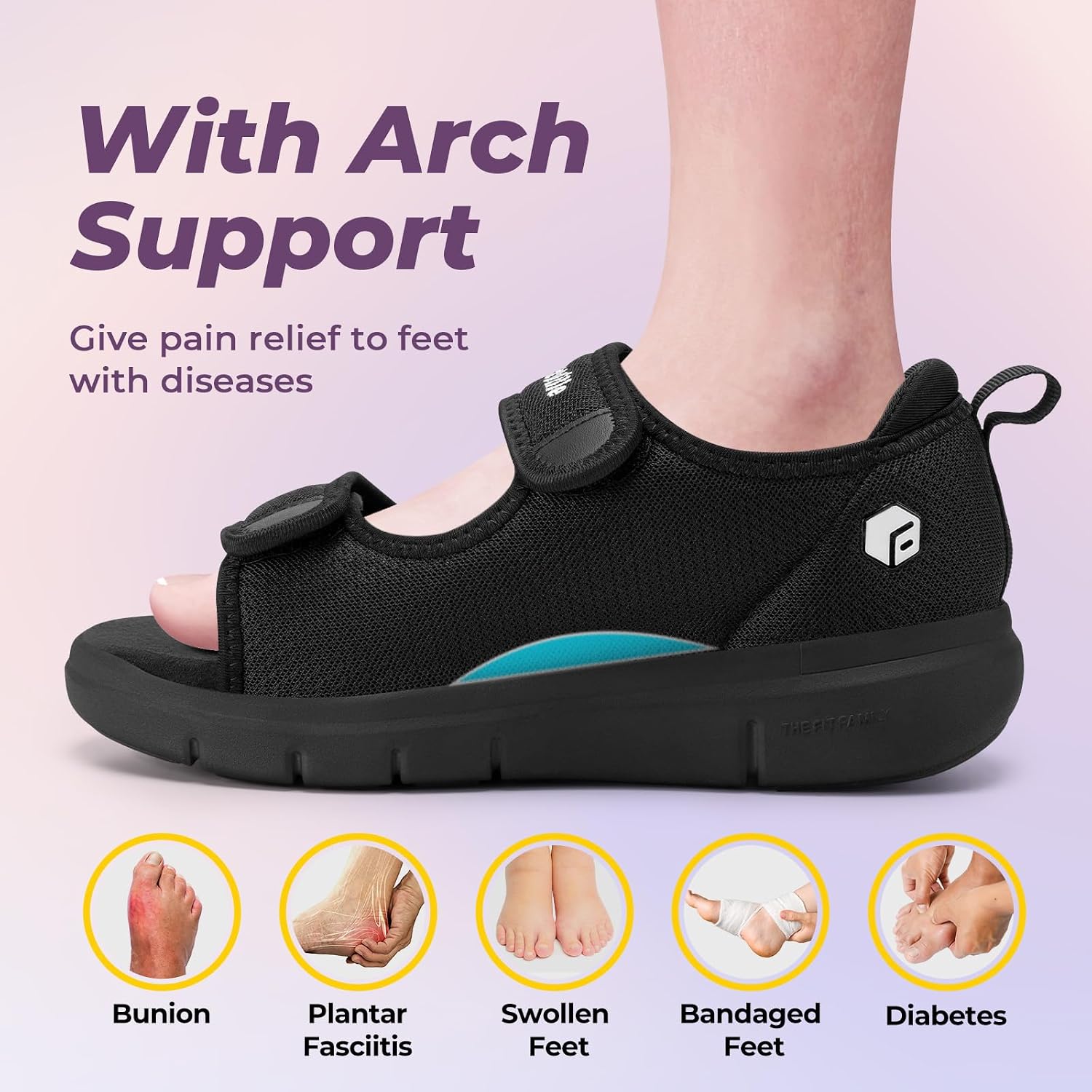 Detalle de FitVille Women's Wide Fit Open Toe Diabetic Sandals: Adjustable, Cushioned Footwear for Swollen Feet
