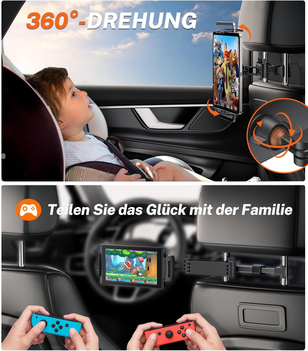 Detalle de TRYONE Tablet Halterung Auto – ausziehbare Kopfstützenhalterung für 4,7–11 Zoll Tablets (iPad, Samsung, Kindle Fire, Switch)