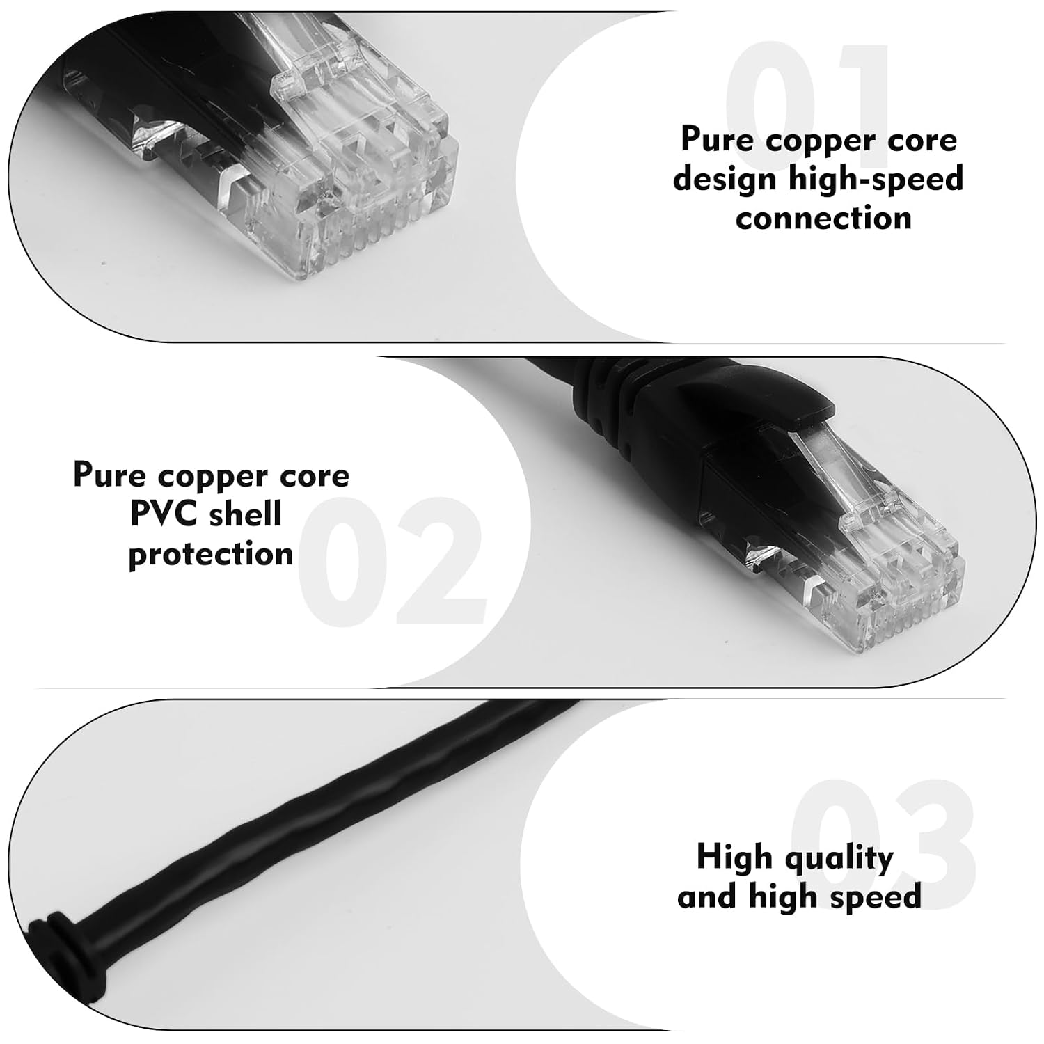 Detalle de FunWorth Short Cat6 Ethernet Patch Cable 0.3m (10-pack) – 1Gbps RJ45 LAN leads in white