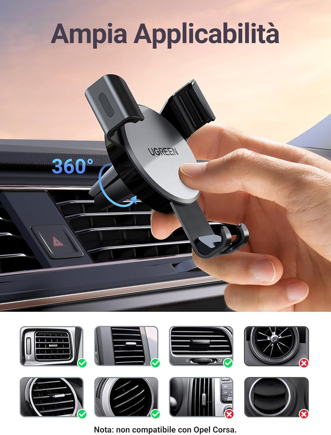 Detalle de UGREEN Supporto Telefono Auto Gravità 11mm
