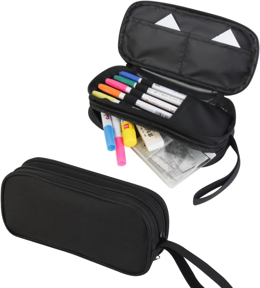 Detalle de HiMagics Cute Cat Pencil Pouch, Double-Layer Organizer with Mesh Pockets