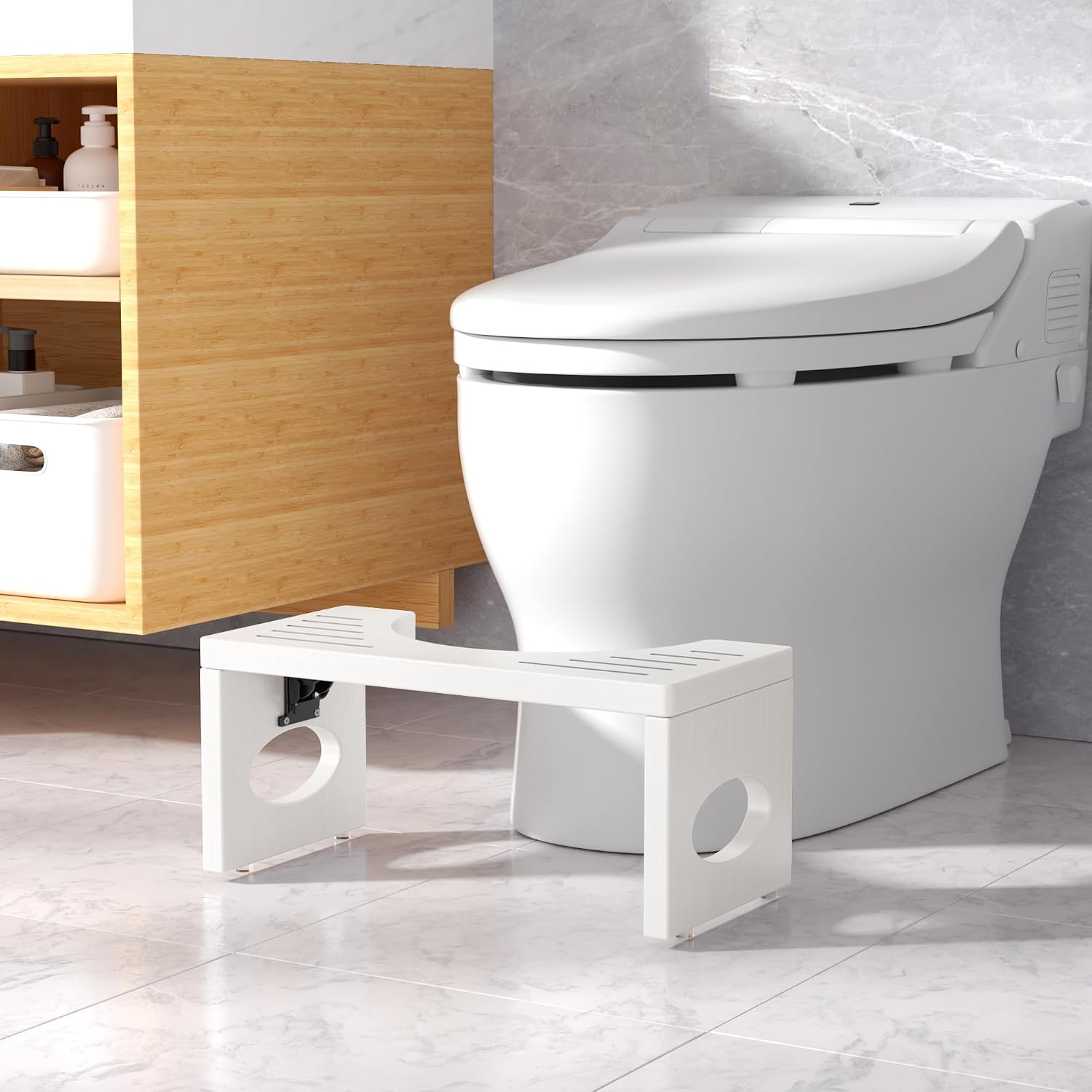 Detalle 2 de ROMGUAR CRAFT RAY-8695W Bamboo Toilet Stool, 7-Inch Foldable White Step