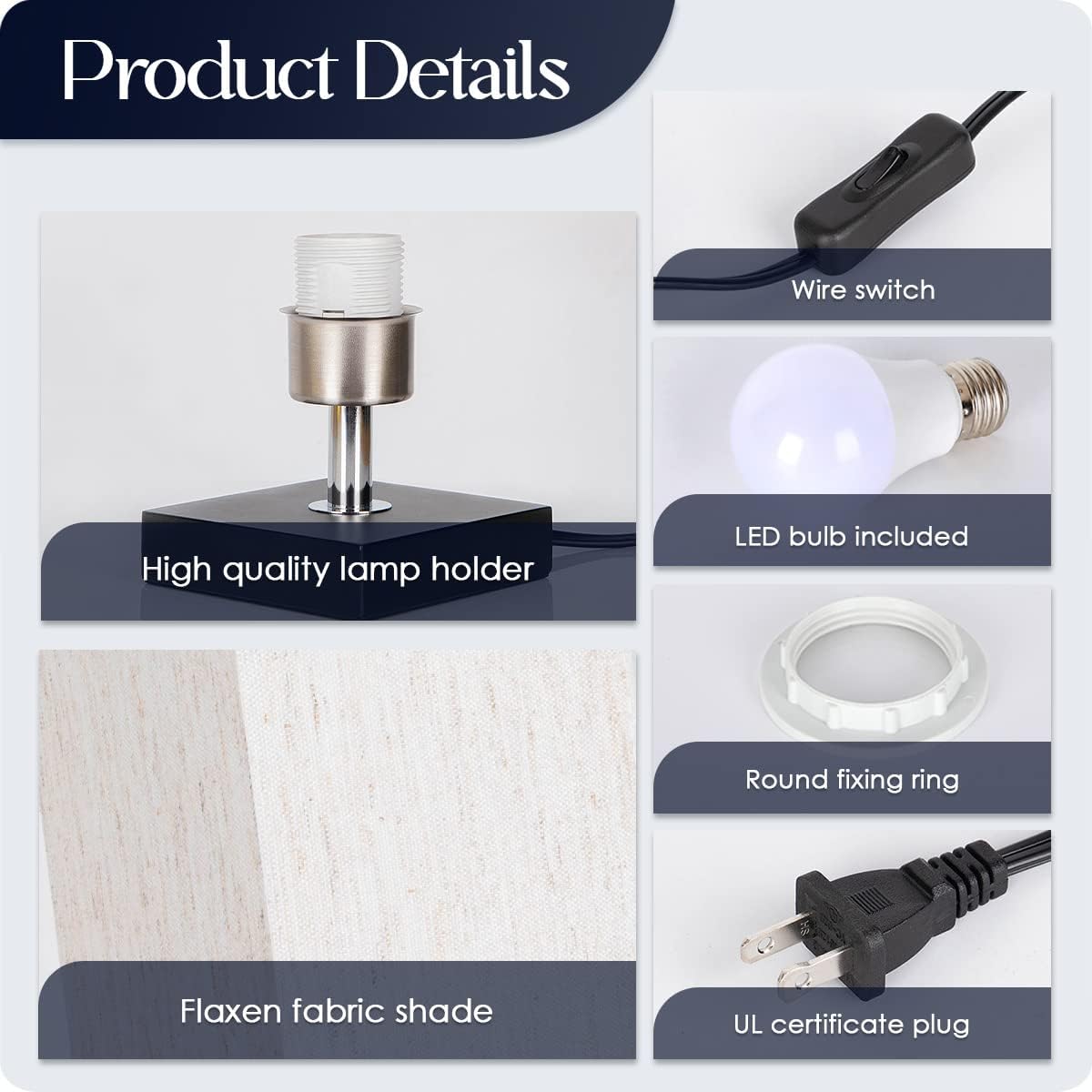 Detalle de Soilsiu TD-002S Table Lamp with Solid Wood Base and Beige Fabric Shade