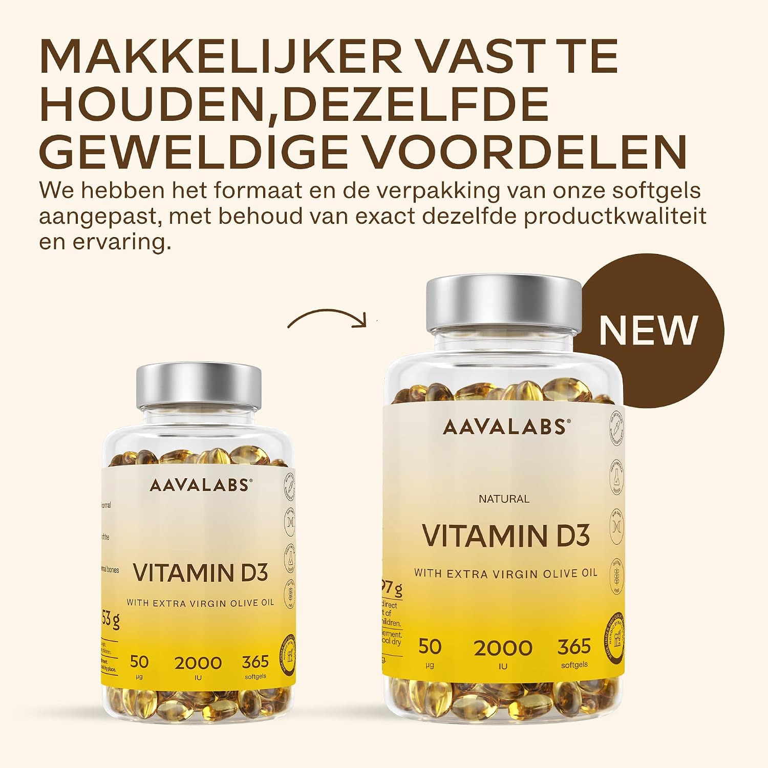 Detalle de AAVALABS Vitamine D3 2000 IE softgels met extra vierge olijfolie, 365 stuks