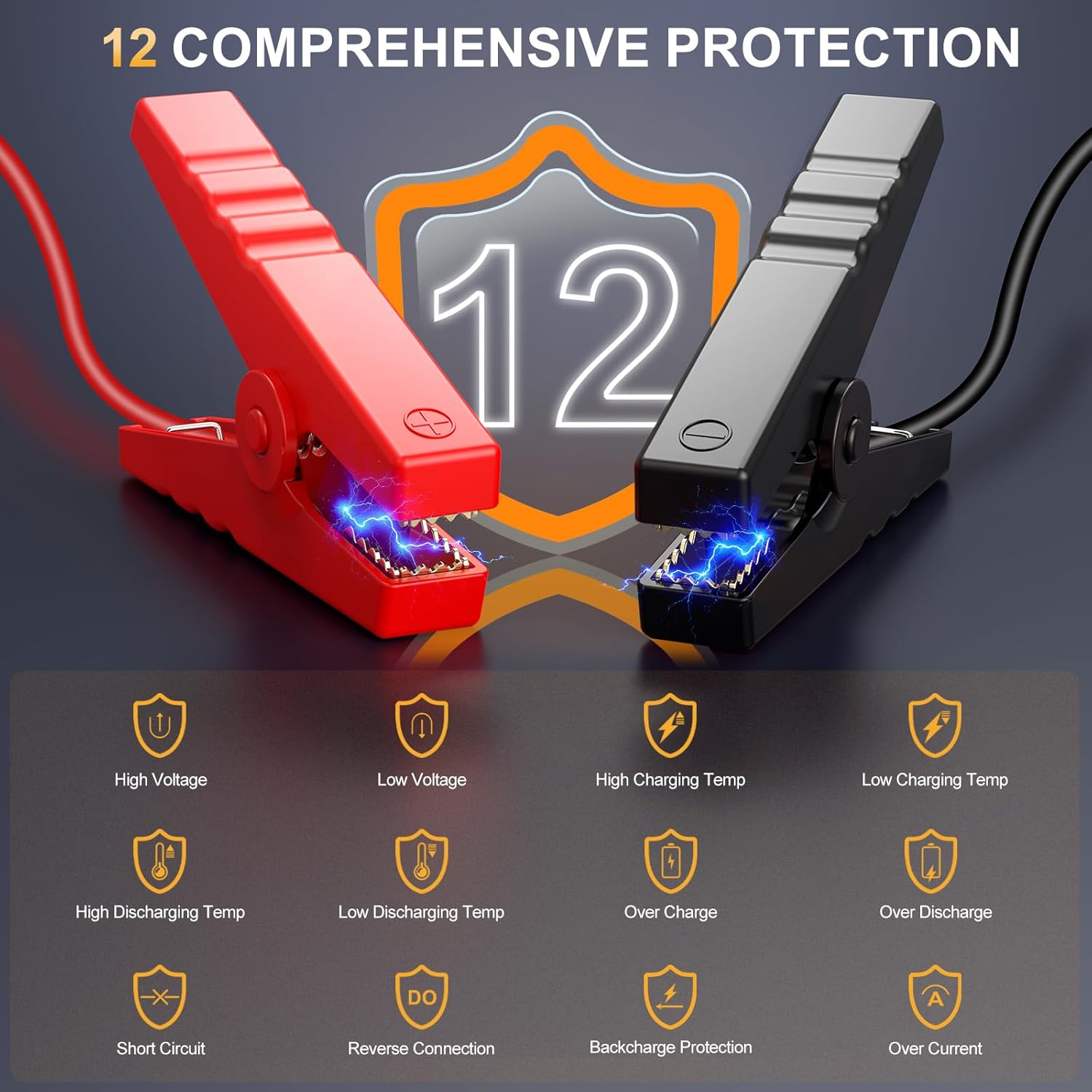 Thumbnail 3 de 8000A Jump Starter Power Pack with Air Compressor (25000mAh, 150 PSI) by 8000A – Silver & Orange