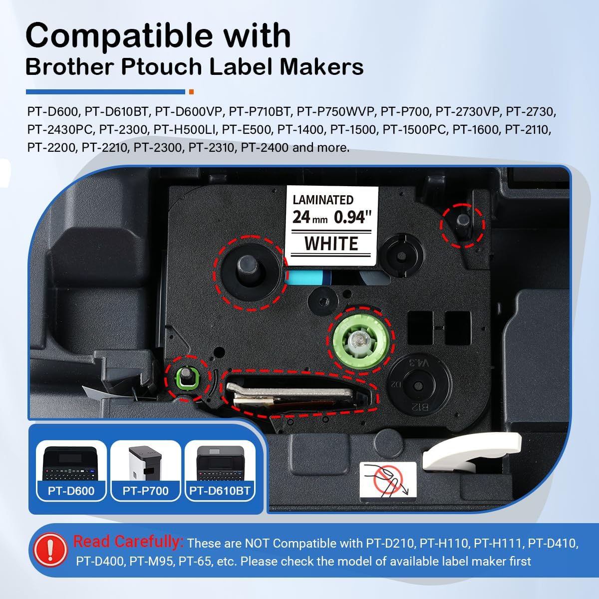 Detalle de Upwinning Tze-251 Schriftbänder (24 mm) Schwarz auf Weiß – 5er-Pack für Brother P-touch mit 24-mm-Bändern