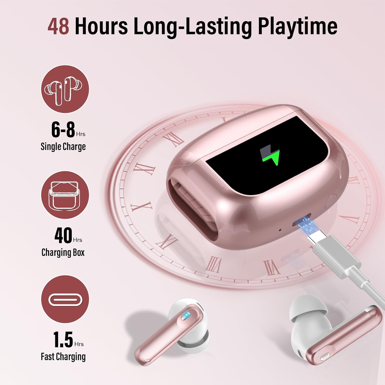 Thumbnail 4 de Thunelec Touchscreen Bluetooth Kopfhörer 2026 – In Ear with ANC+ENC, Bluetooth 5.4, IP7, USB-C, Rose