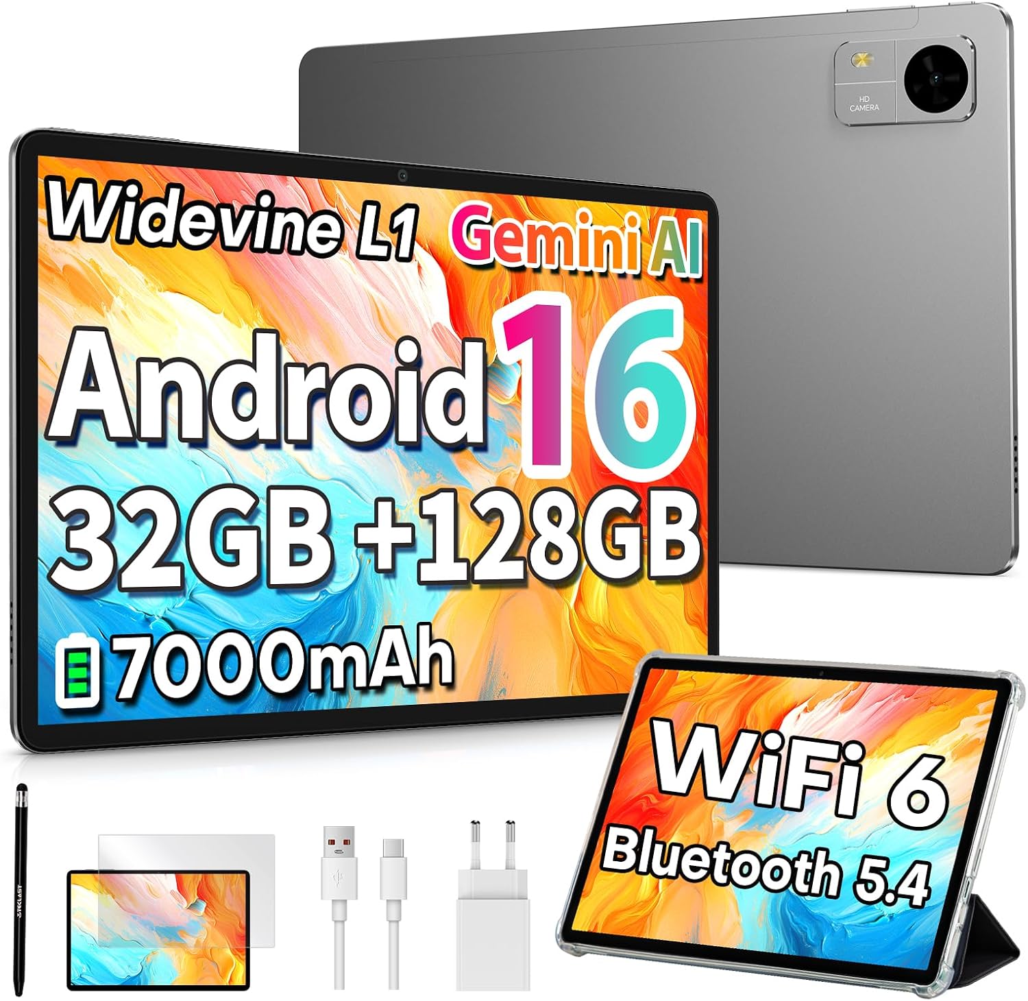 Detalle de TECLAST M50T Tablet 10 Zoll – Android 16, 32 GB RAM + 128 GB Speicher, SD-Erweiterung bis 4 TB, Hülle & Stift, WiFi 6