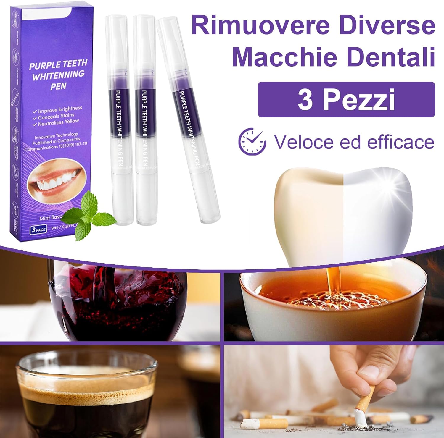 Thumbnail 6 de Penne Sbiancante Denti – Gel Sbiancamento per Dental, Kit Professionale in Viaggio (Viola, 3 Pezzi)