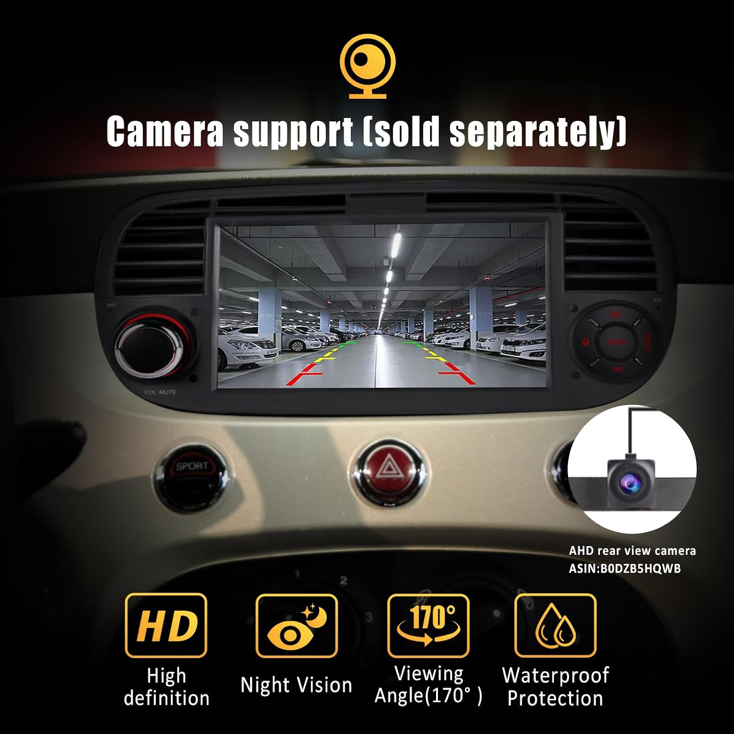 Detalle de Autoradio per Fiat 500 2007-2015 con Car Play/Android Auto wireless, SWC, USB e Mirror Link
