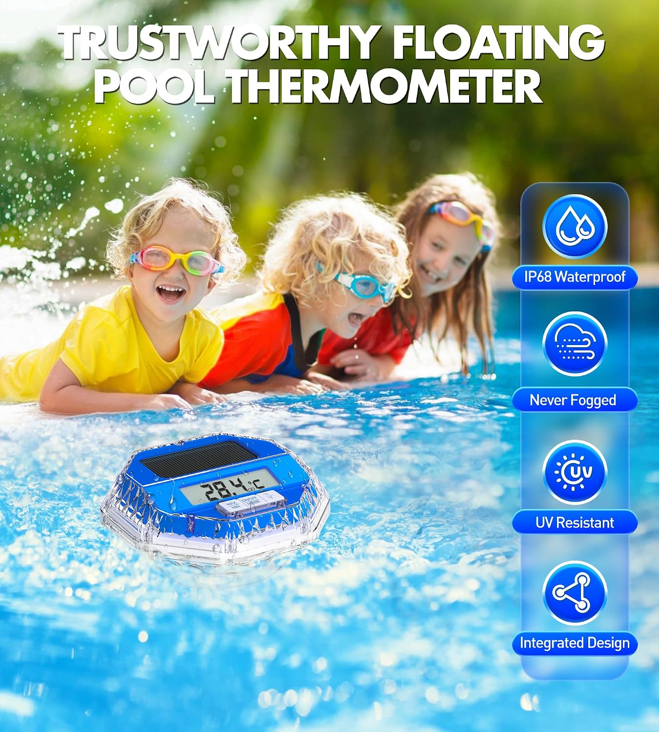 Detalle de LuxBlue Termómetro Piscina Flotante con Espectáculo de Luz y Carga Solar