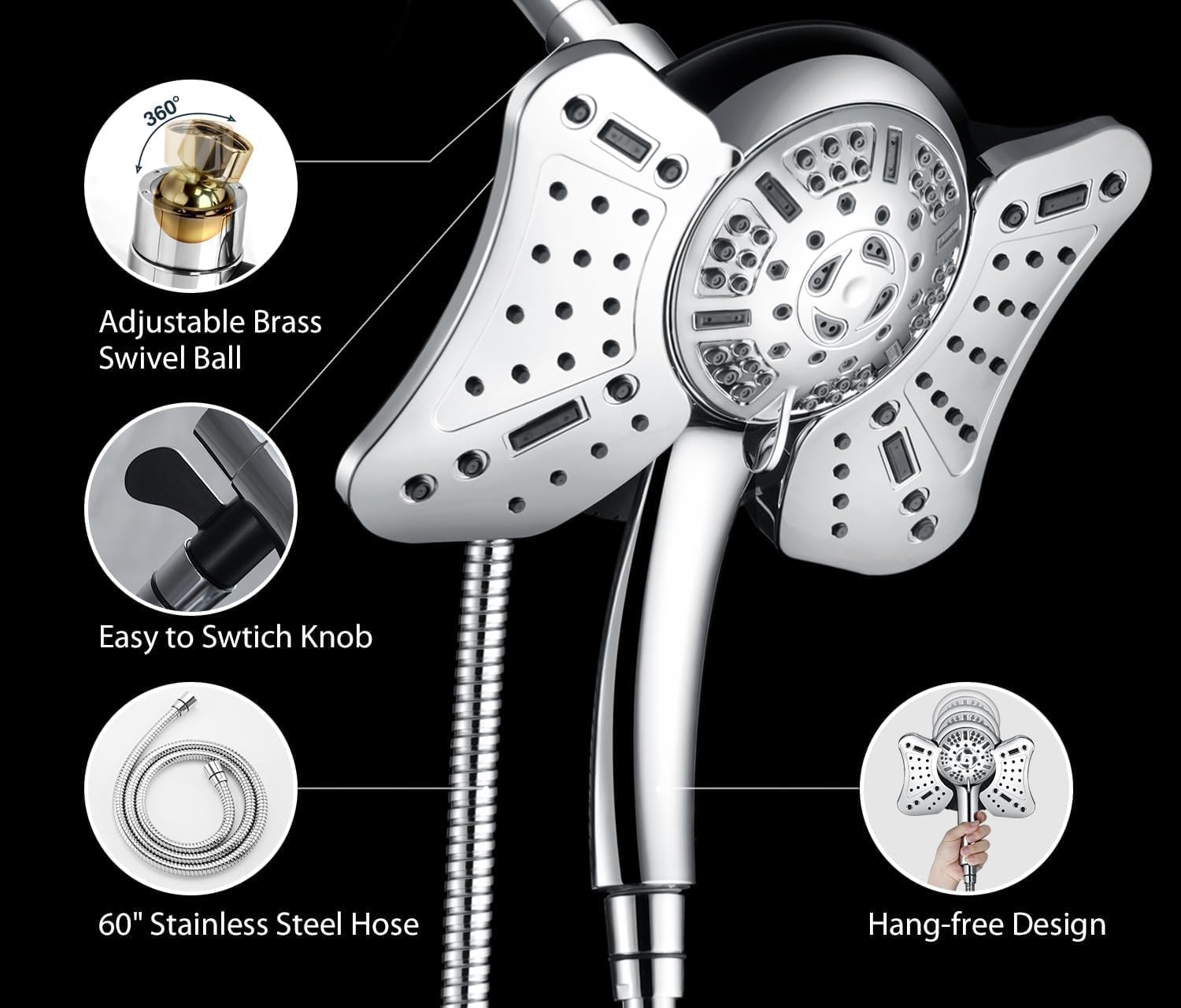 Detalle de GRICH dual shower head, chrome