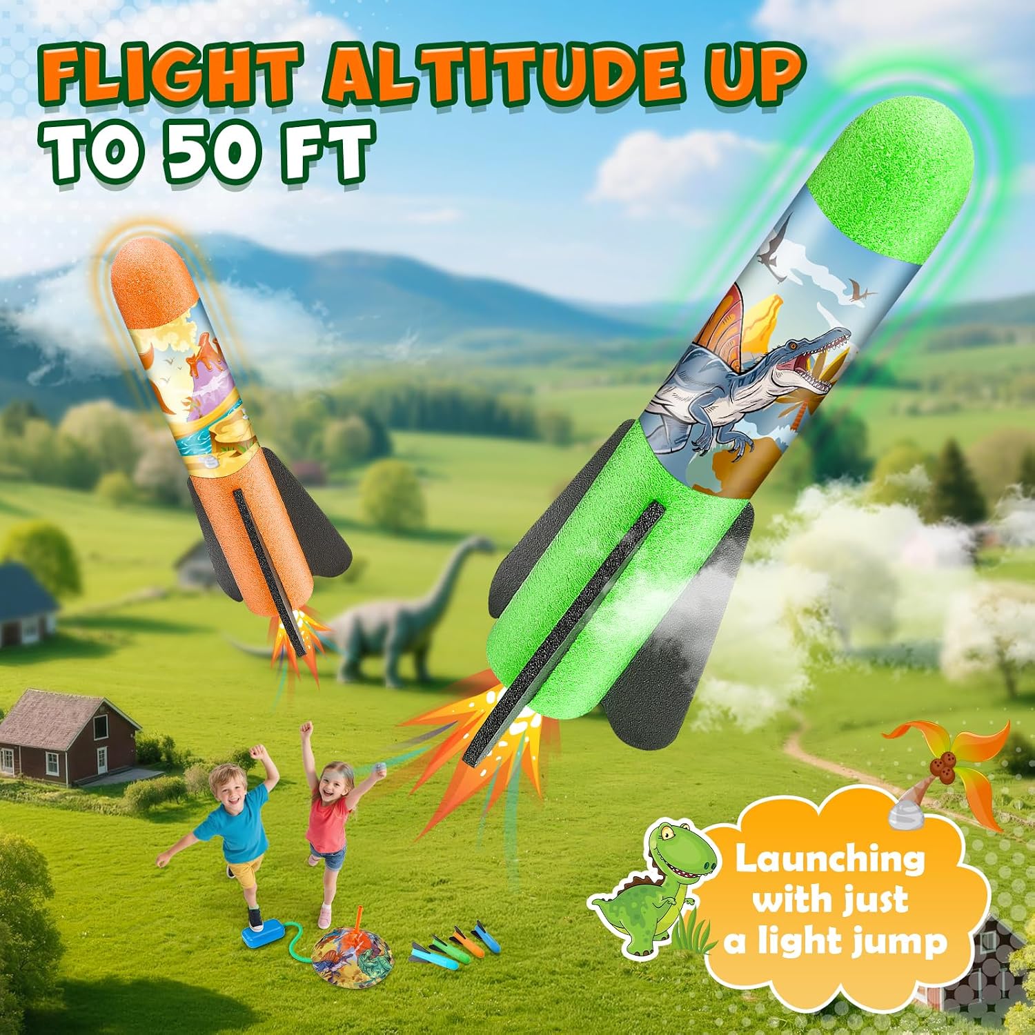 Detalle de Anginne Dinosaurier Raketen-Spielzeug – 8‑teiliges Schaumstoff-Launch-Set für draußen ab 3 Jahren