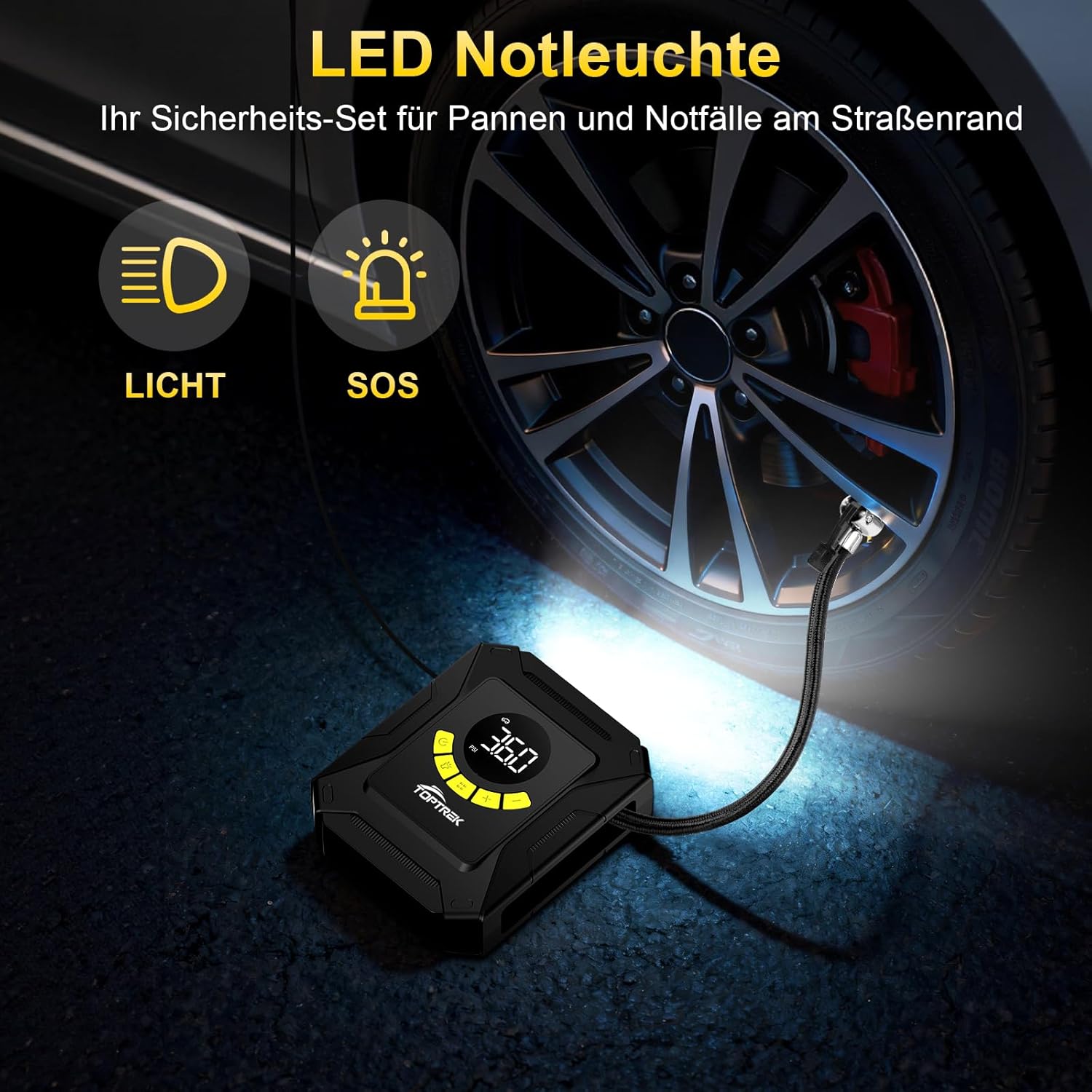 Thumbnail 3 de toptrek Kompressor Auto 12V DC – Autoreifen Pumpe bis 10,3 bar mit großem LCD-Display