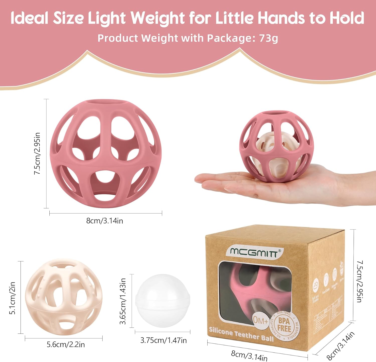 Detalle de MCGMITT Baby Teething Toy: Grabbing Ball Montessori Silicone Teether for 3–36 Months