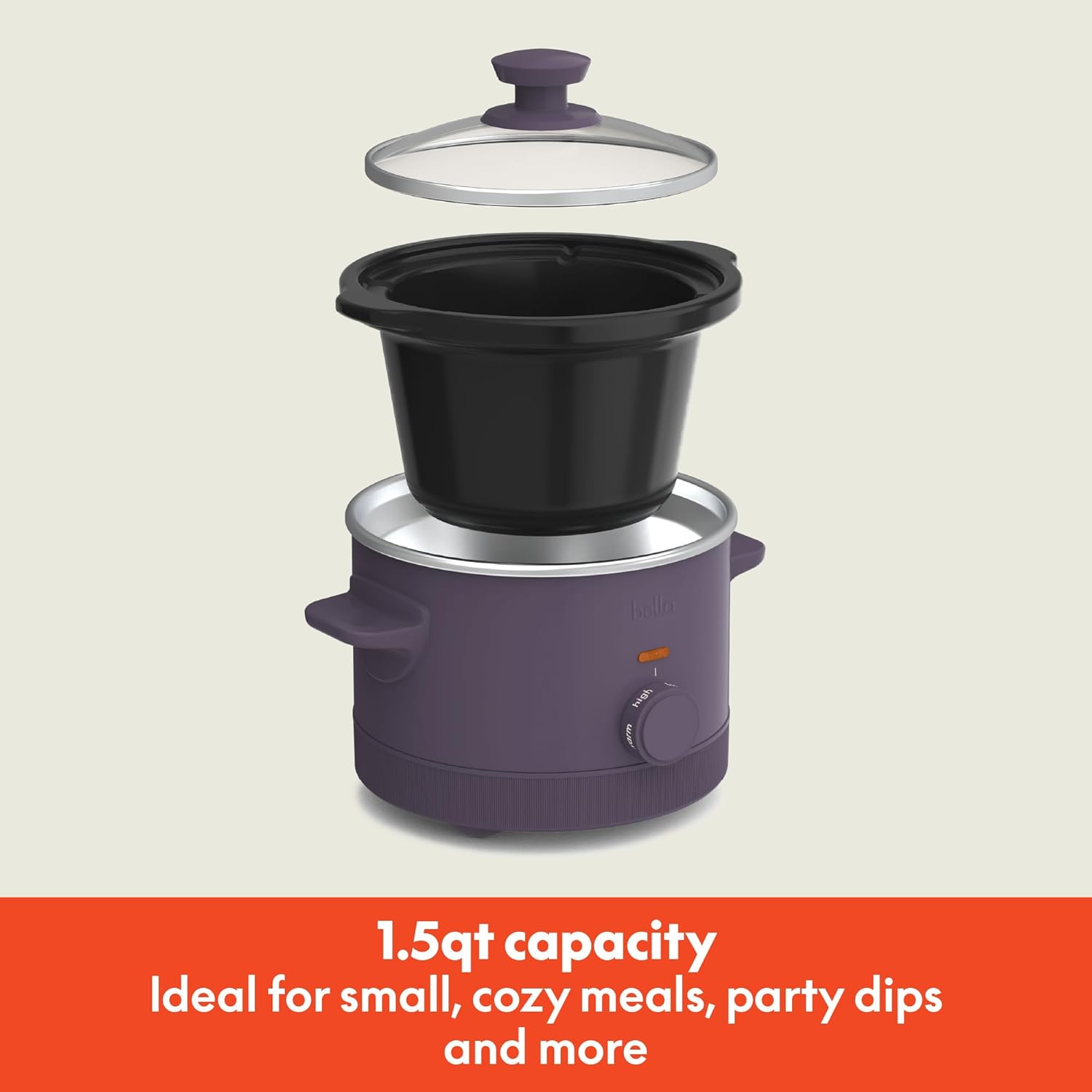 Detalle de bella 1.5 Qt Slow Cooker with 3 Heat Manual Control (Ceramic Nonstick) — Plum