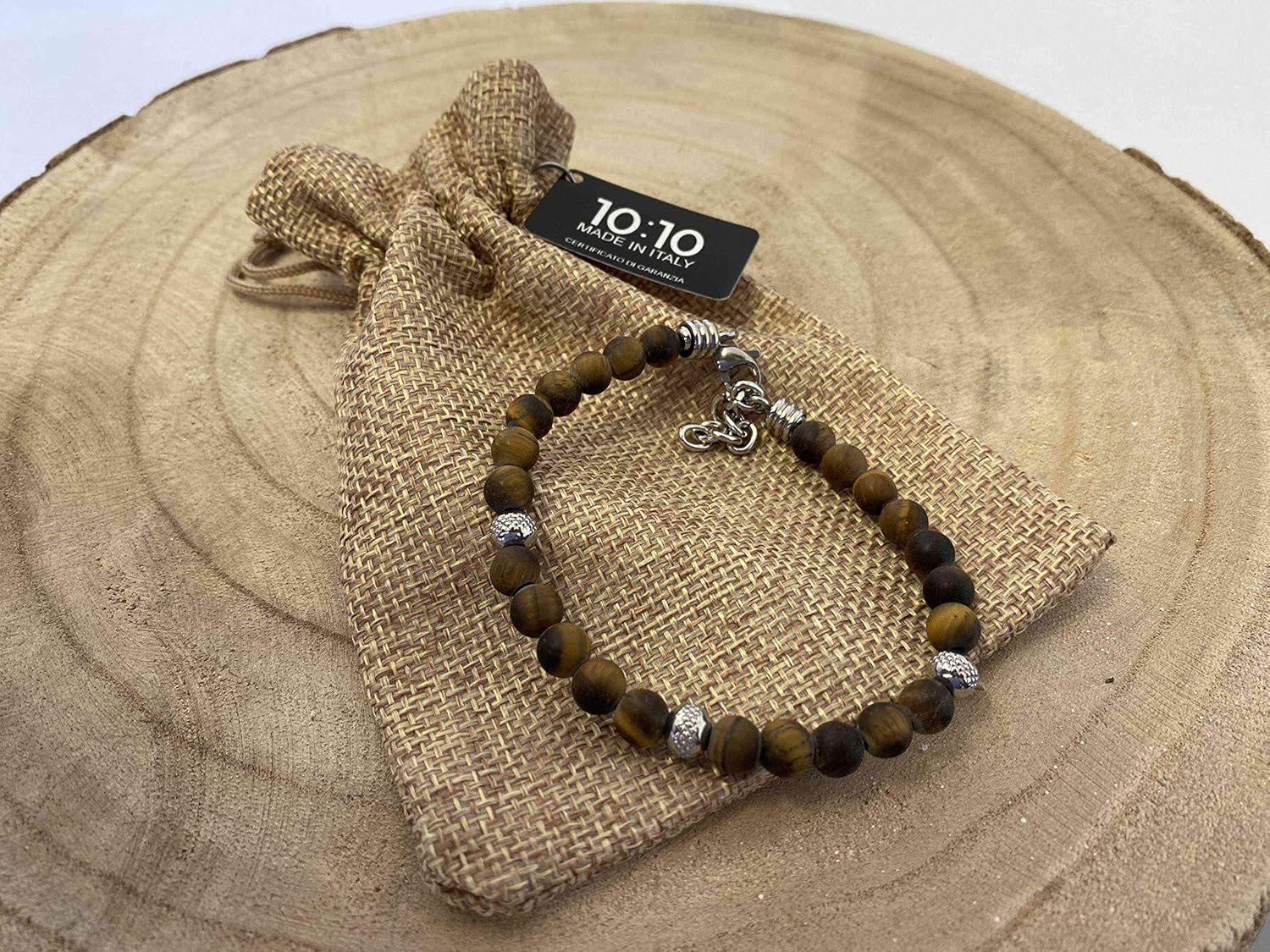 Thumbnail 4 de 10:10 Bracciale con pietre naturali occhio di tigre frost 6 mm – inox italiano