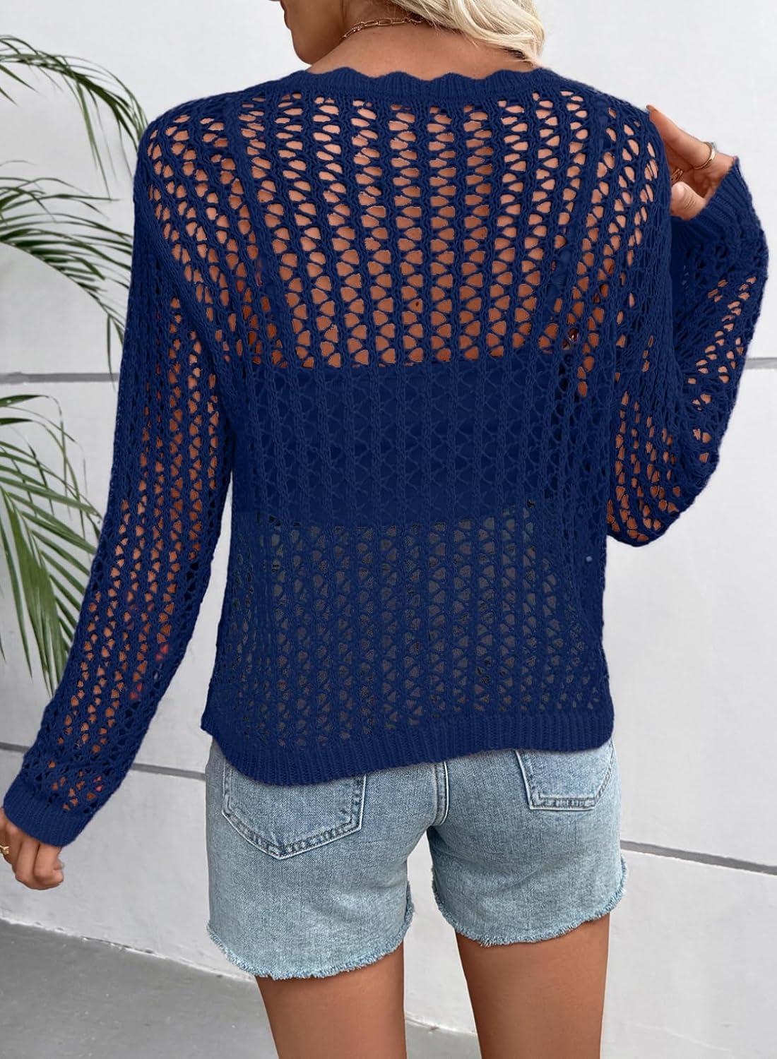 Thumbnail 2 de EVALESS Off The Shoulder Loose Knit Summer Sweater for Women – Lightweight Crochet Knit, 100% Acrylic