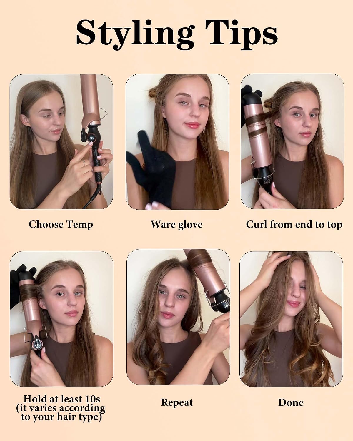 Detalle 2 de Large Curling Iron 2 Inch with Ceramic Long Barrel — Dual Voltage, LCD Display
