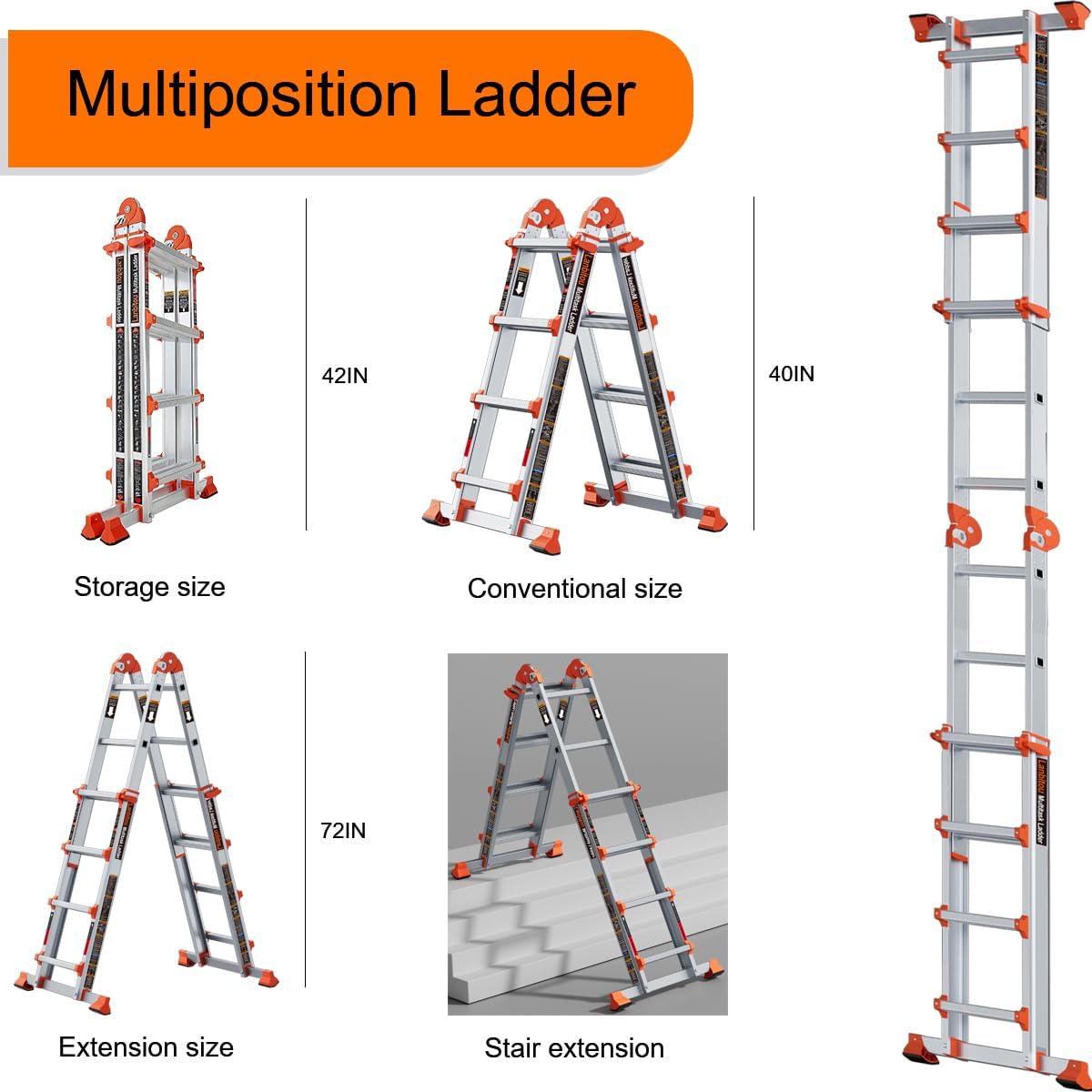 Detalle de LANBITOU TSZ9001-4 Multi-Position Telescoping Ladder, 2 mm Aluminum