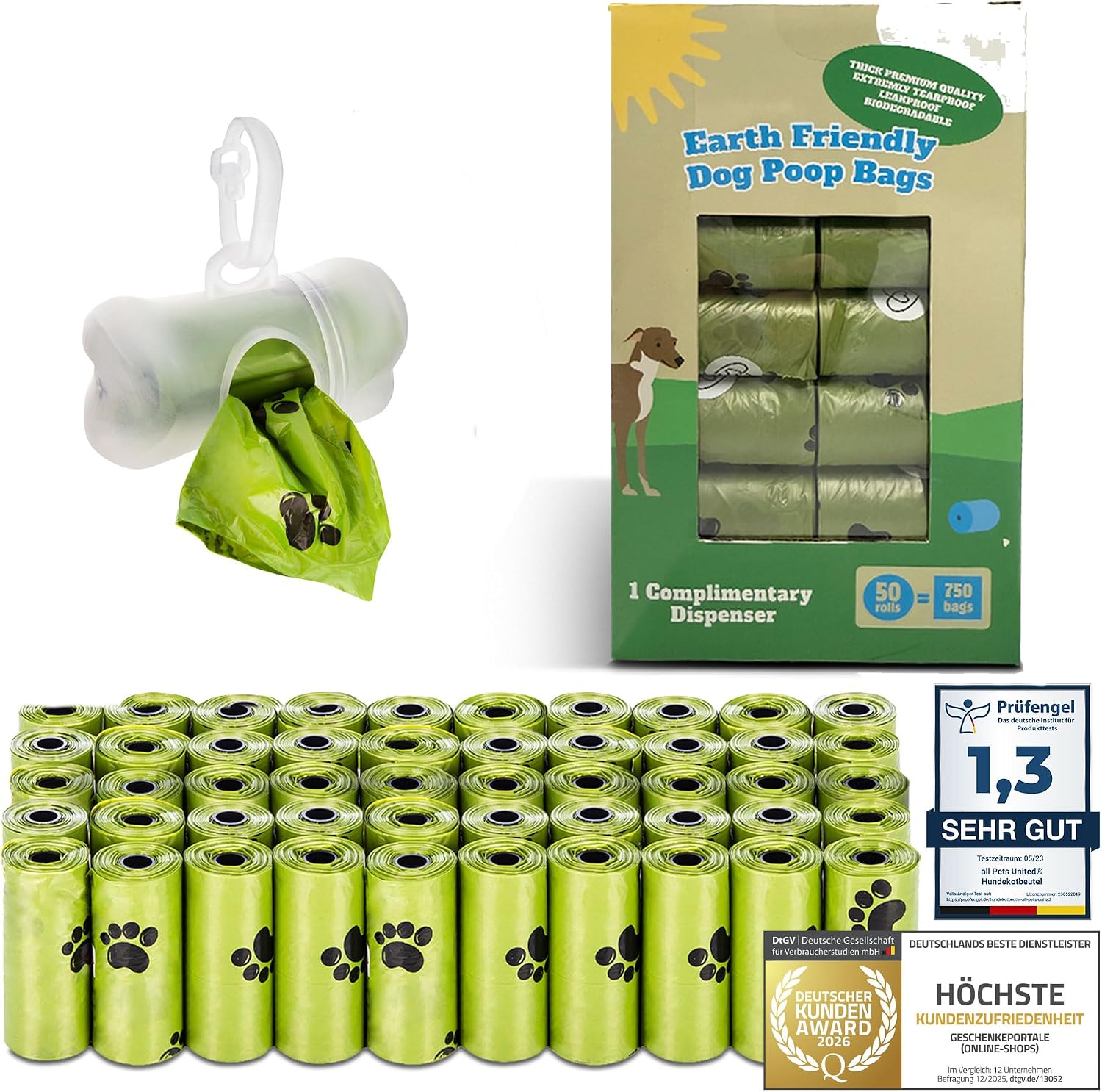 Detalle de all Pets United® biologiskt nedbrytbara hundpåsar, 750-pack med dispenser, 22 × 31 cm